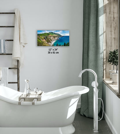 Bixby Bridge Ocean Picture, Big Sur California Coastline Nature Photo Panorama, Relaxation Artwork for Meditation, Office, & House Decor