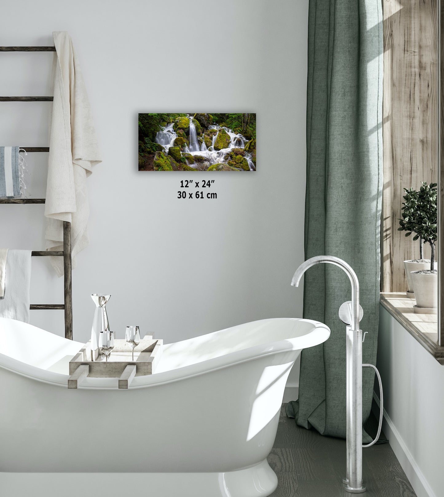 Oregon Pacific Northwest Waterfall Picture Nature Photo Relaxation Artwork in Bohemian Style for Meditation, Office, Apartment, House Decor