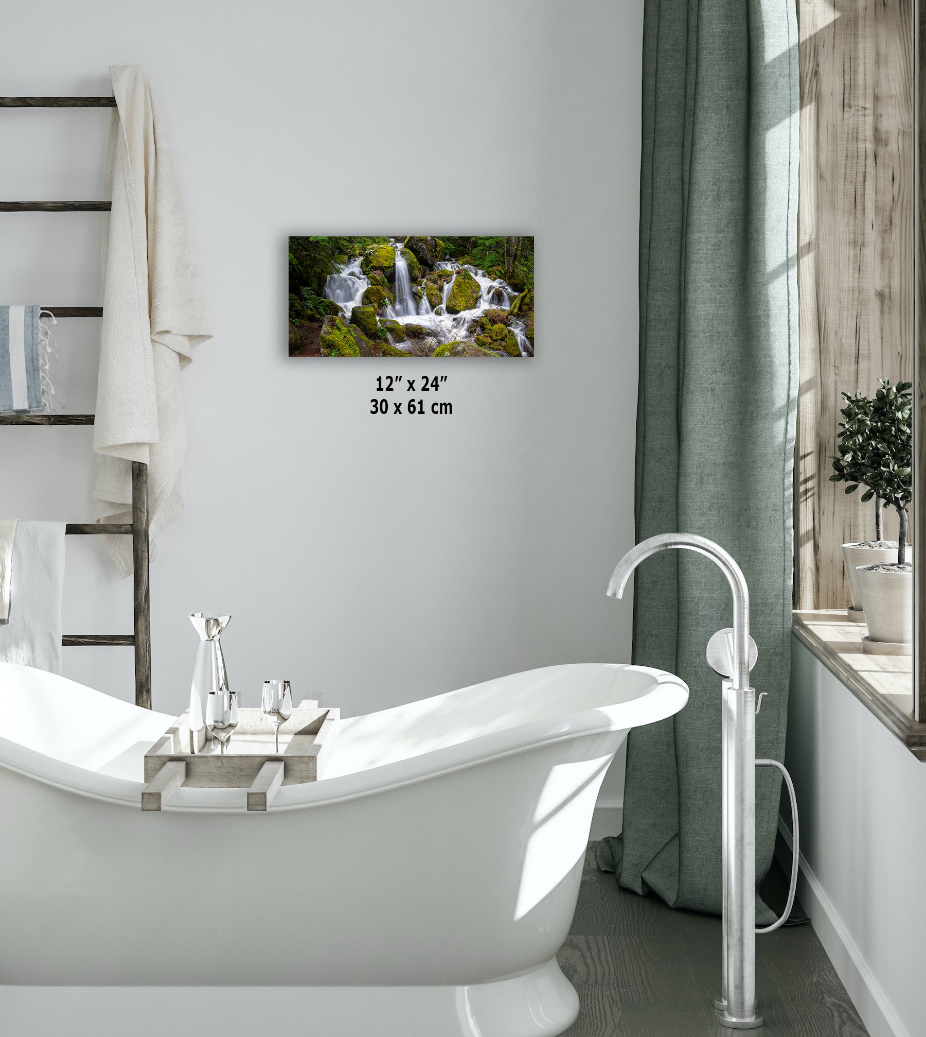 Oregon Pacific Northwest Waterfall Picture Nature Photo Relaxation Artwork in Bohemian Style for Meditation, Office, Apartment, House Decor