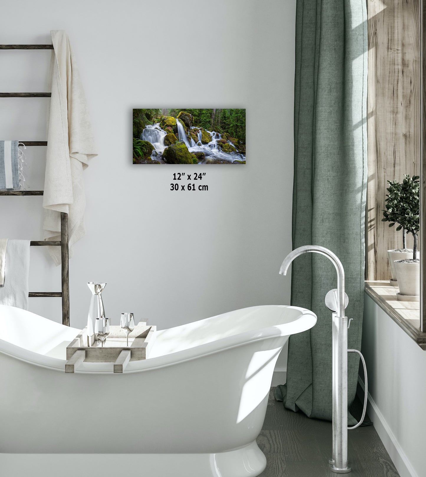 Oregon Waterfall Picture, Pacific Northwest Nature Photo Relaxation Artwork in Bohemian Style for Meditation, Office, Apartment, House Decor