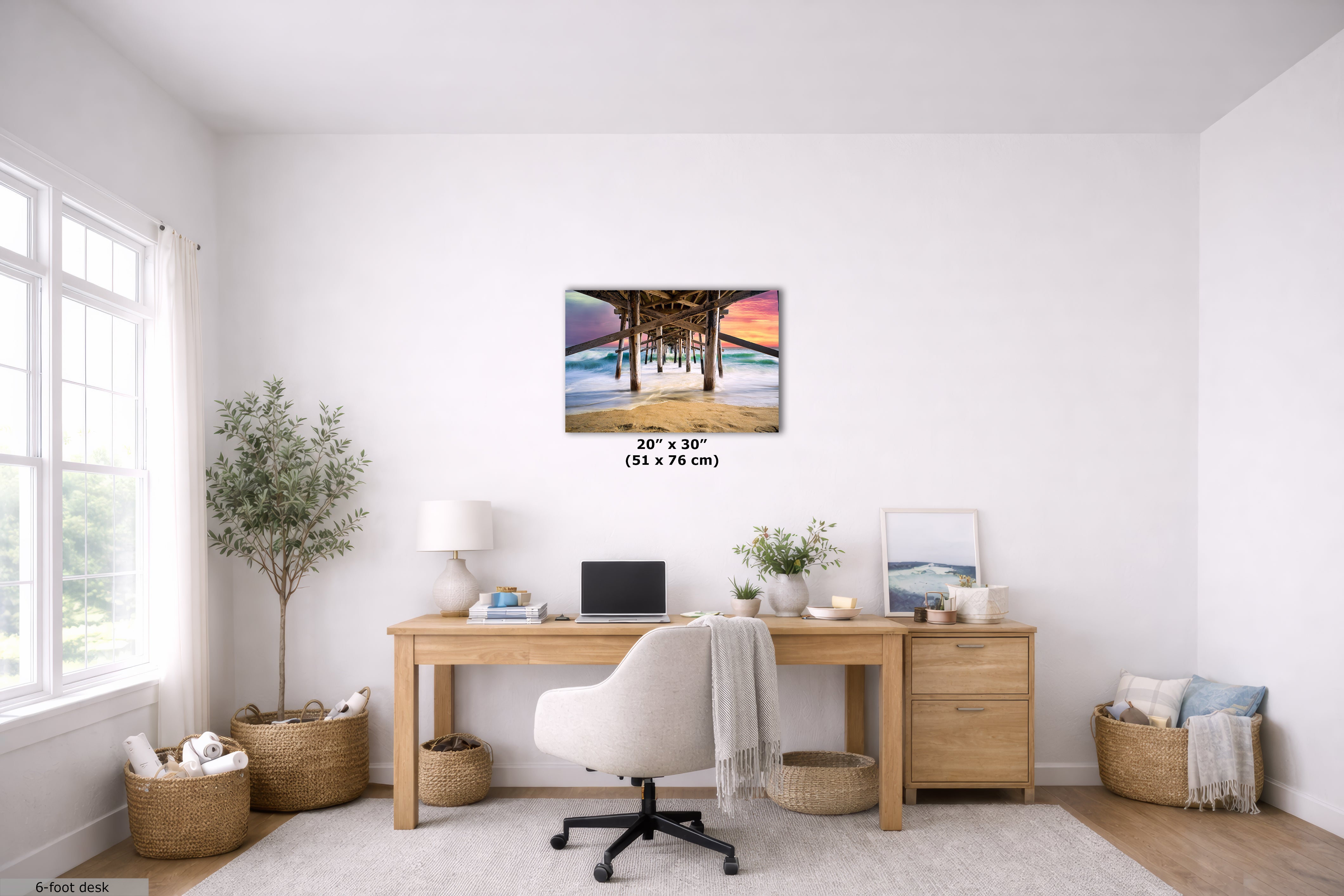 Limited Edition Fine Art Photography Ocean Picture, California Coastline Sunset Glow Under Pier