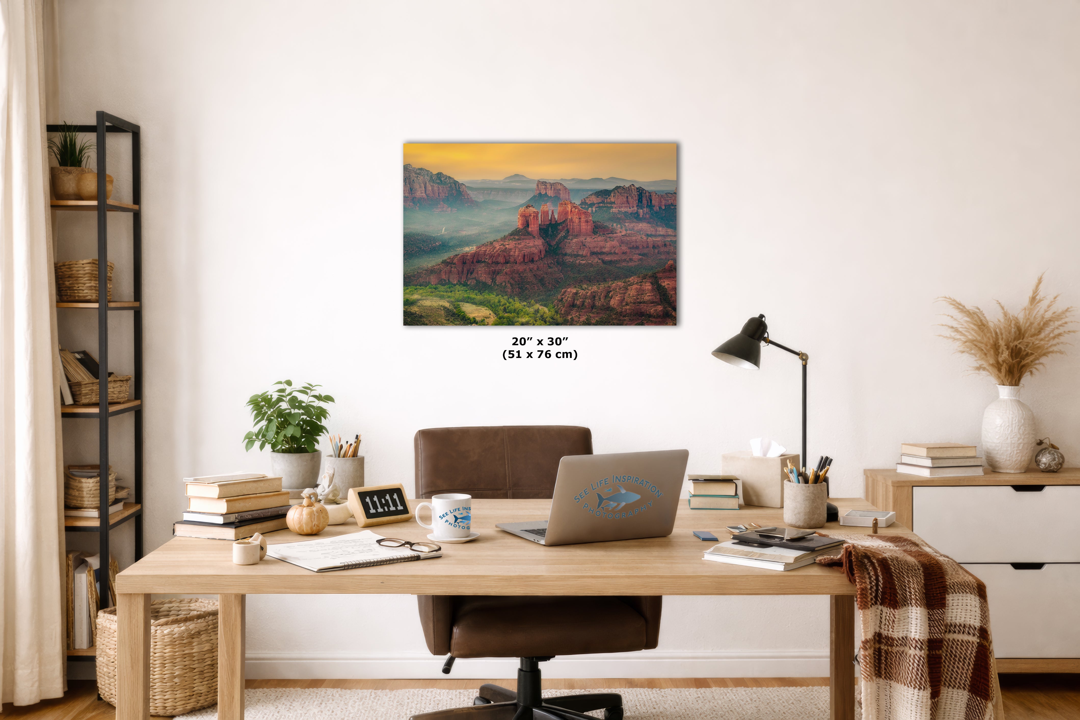 Cathedral Rock Aerial Sunrise, Sedona Arizona Desert Picture Nature Photo Relaxation Artwork for Meditation, Office, and House Decor
