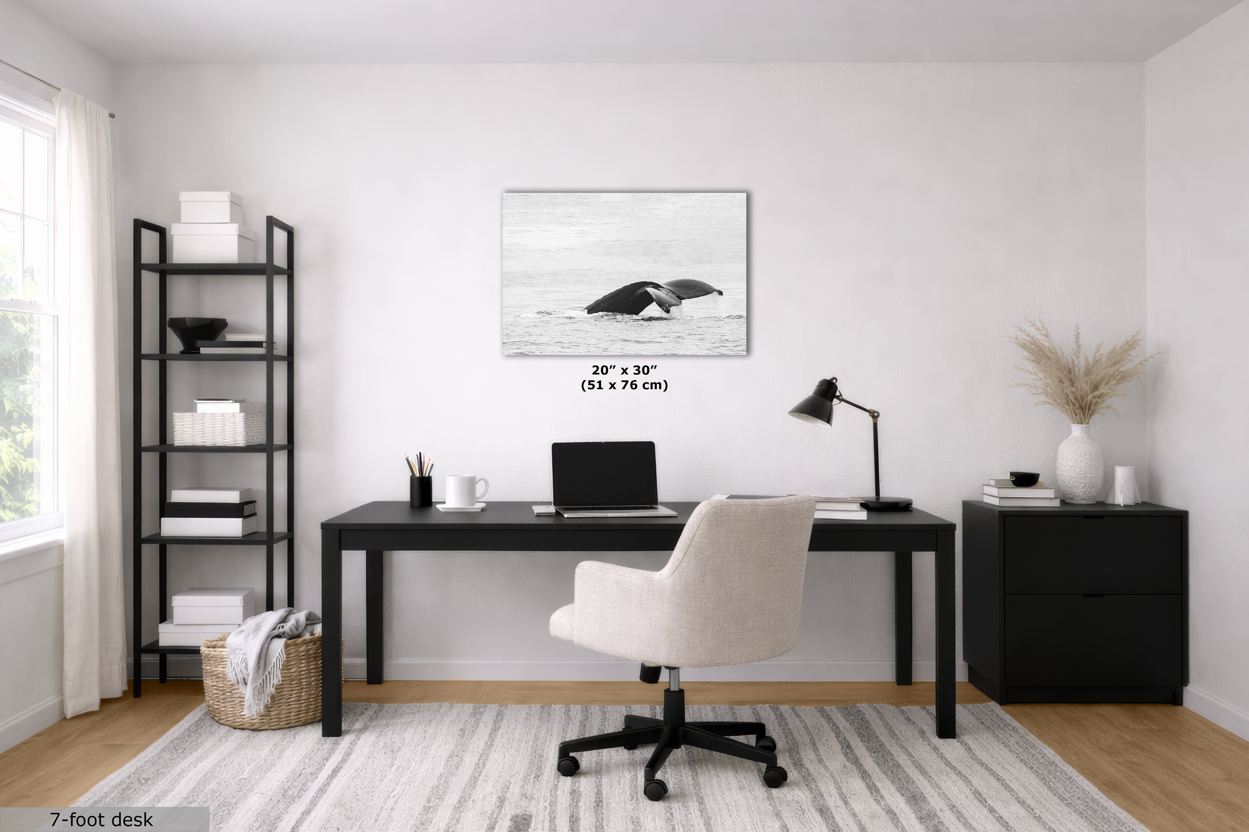 Humpback Whale Marine Mammal Wildlife Photography, Black and White, Monterey Bay Ocean Scene Art Print for Nature Lovers and Marine Conservation Decor