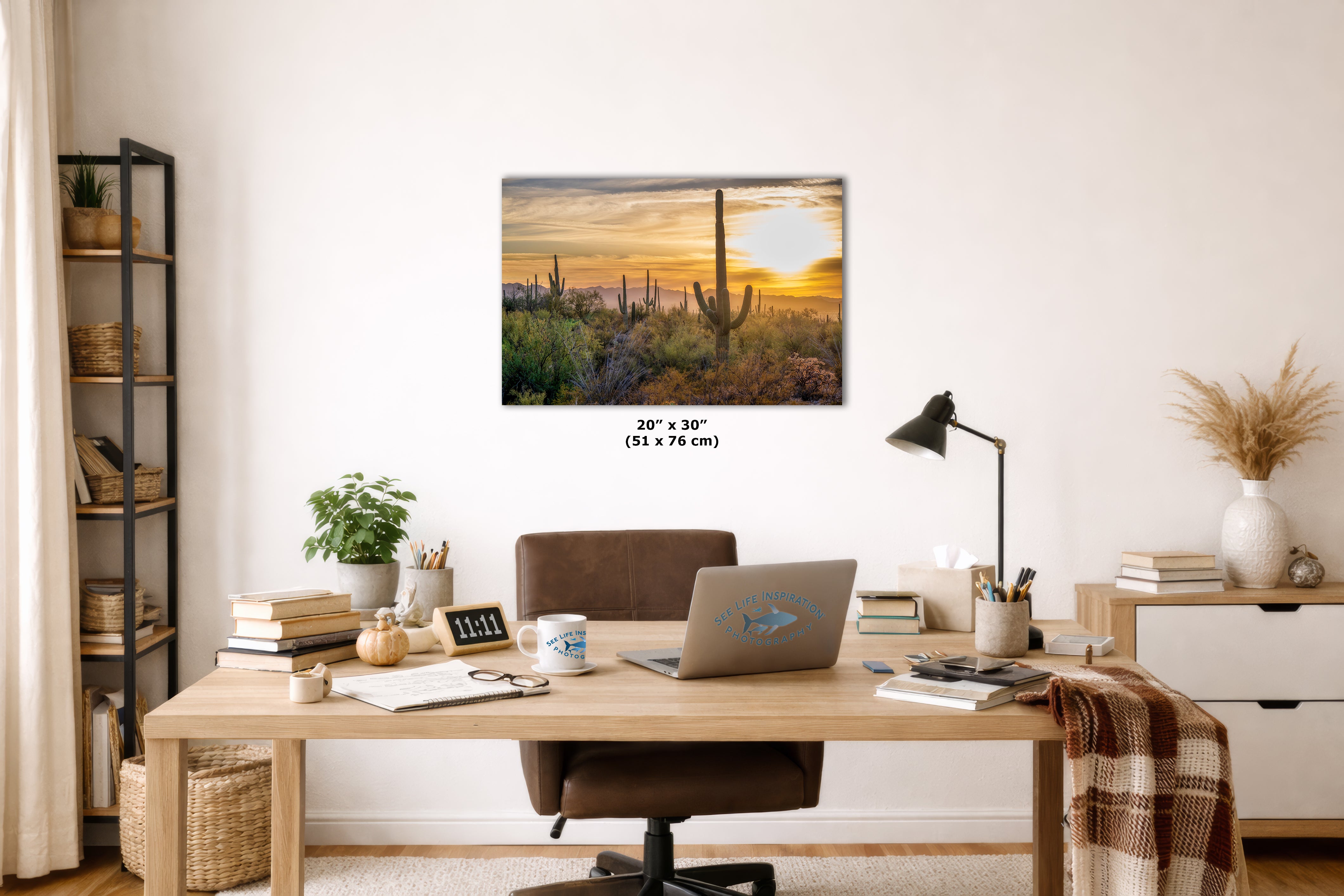 Saguaro National Park Arizona Desert Picture Sunset Nature Photo, Bohemian Style Relaxation Artwork, Southwestern Sonoran Desert House Decor