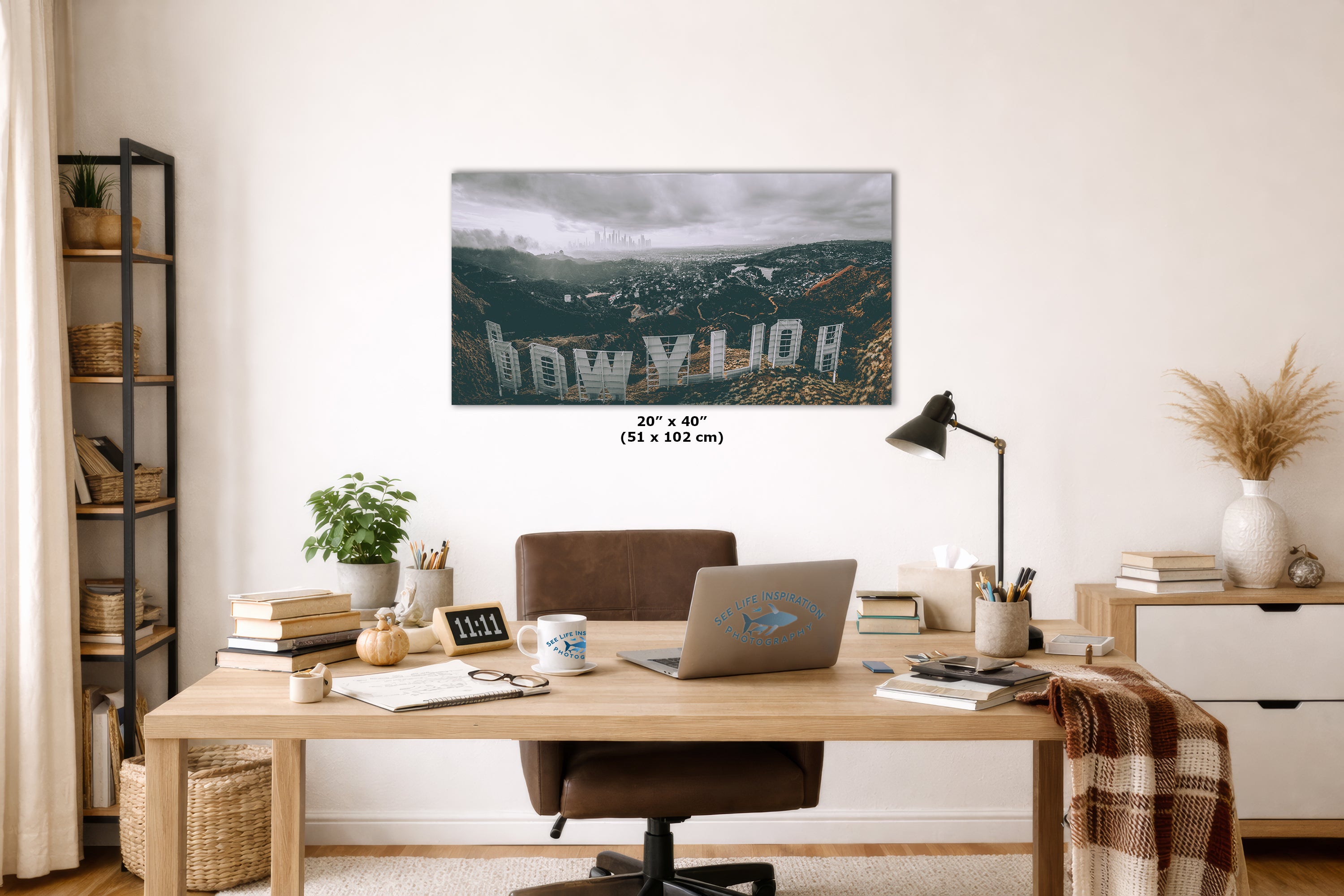 Hollywood Sign Los Angeles Skyline Retro Southern California Cityscape Urban Decor for Home or Office