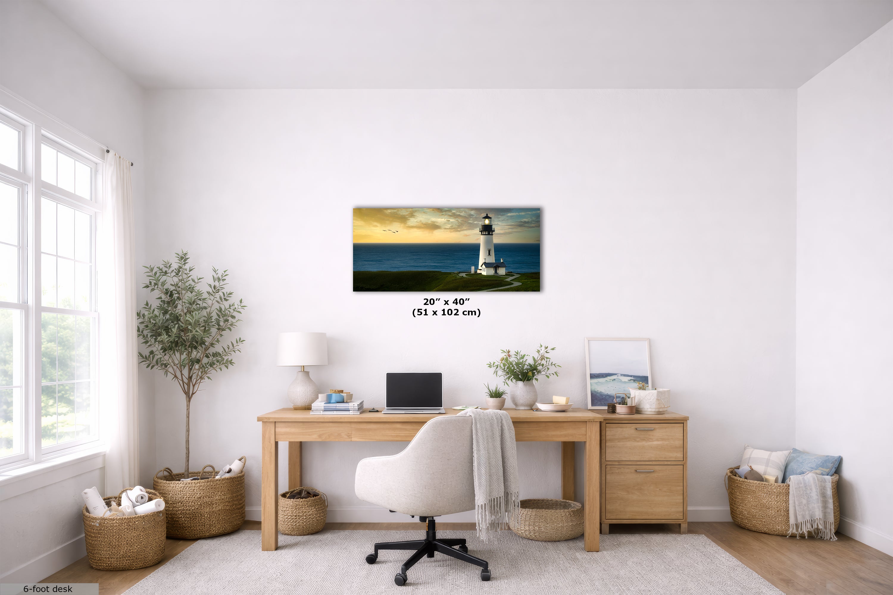 Yaquina Head Lighthouse Picture, Oregon Coast Ocean Picture, Pacific Northwest Beach Photo Wall Art for Office and Relaxation