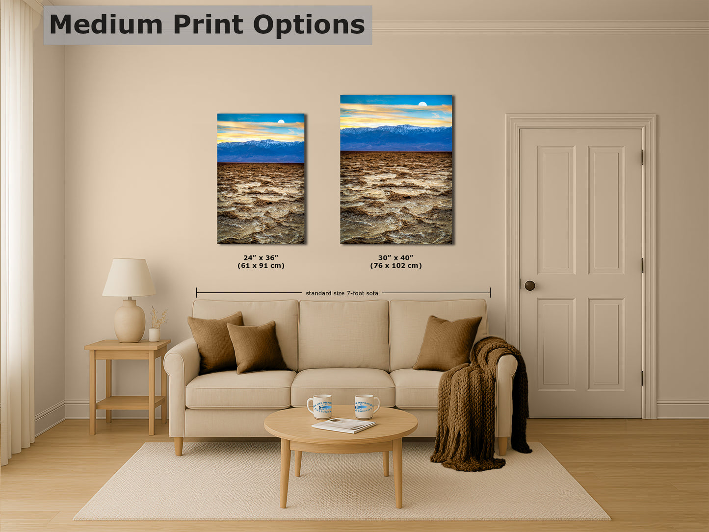 Death Valley National Park California Desert Picture Nature Photo, Badwater Basin Salt Flats and Telescope Peak Sunset Photo for House Decor