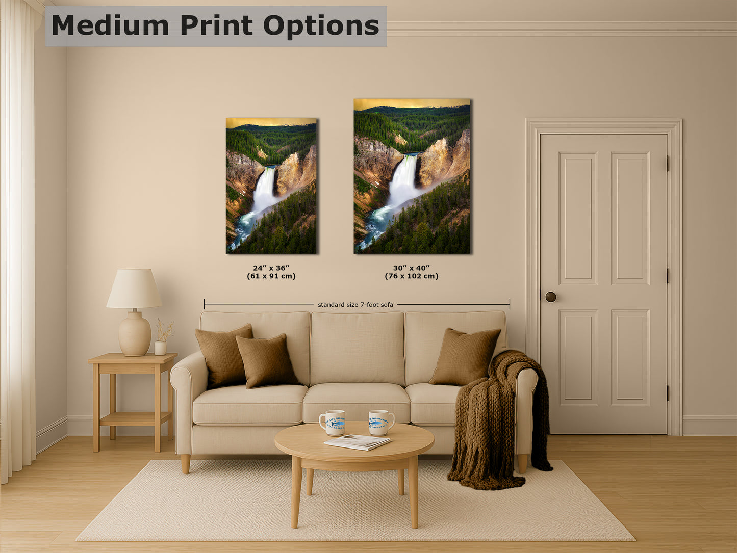 Yellowstone Falls National Park Waterfall Picture Nature Photo Relaxation Artwork Bohemian Style Wyoming Landscape, Meditation & House Decor