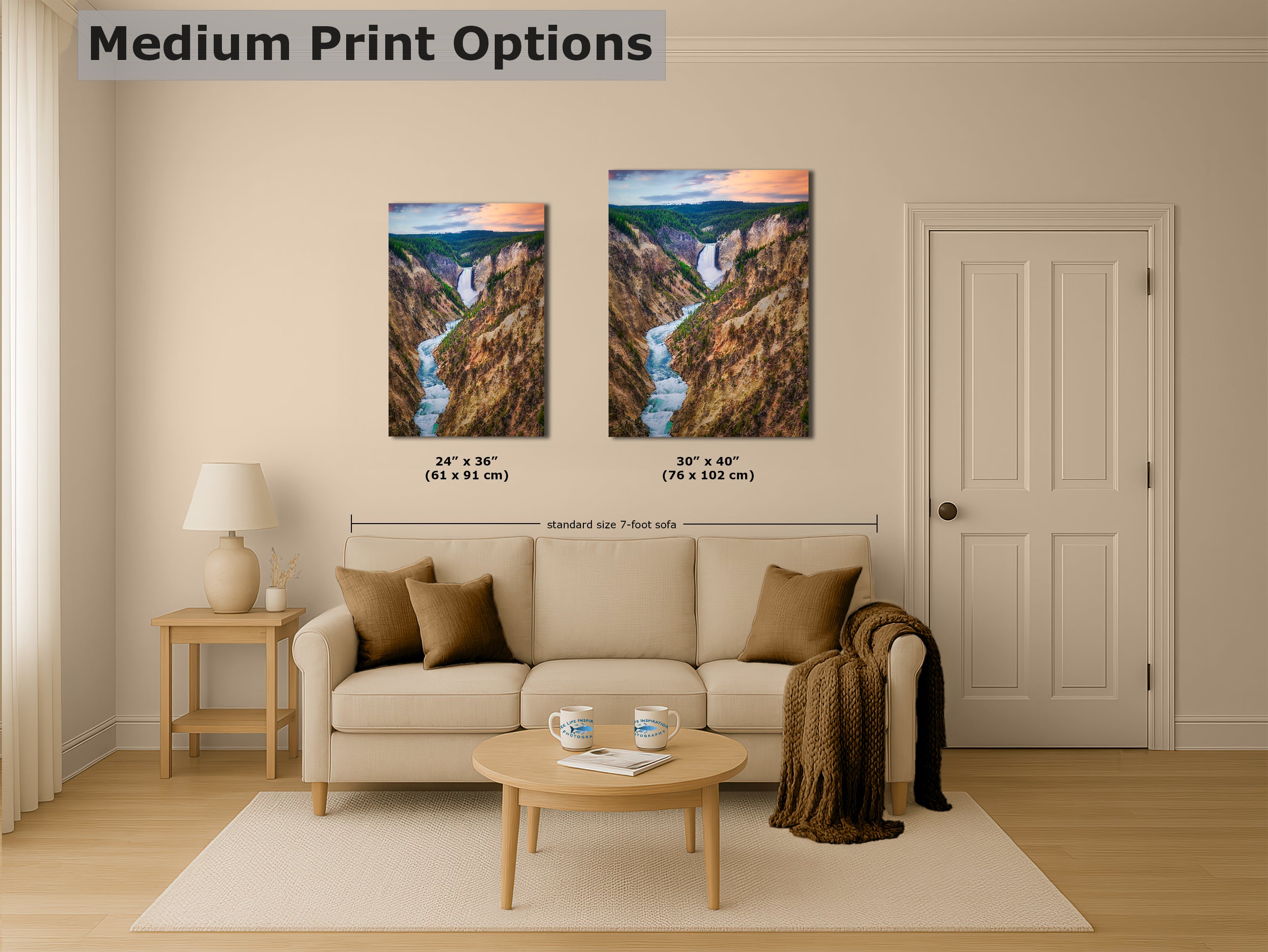 Yellowstone Falls National Park Canyon Waterfall Picture Nature Photo Relaxation Artwork Bohemian Style Wyoming Landscape, Meditation & House Decor
