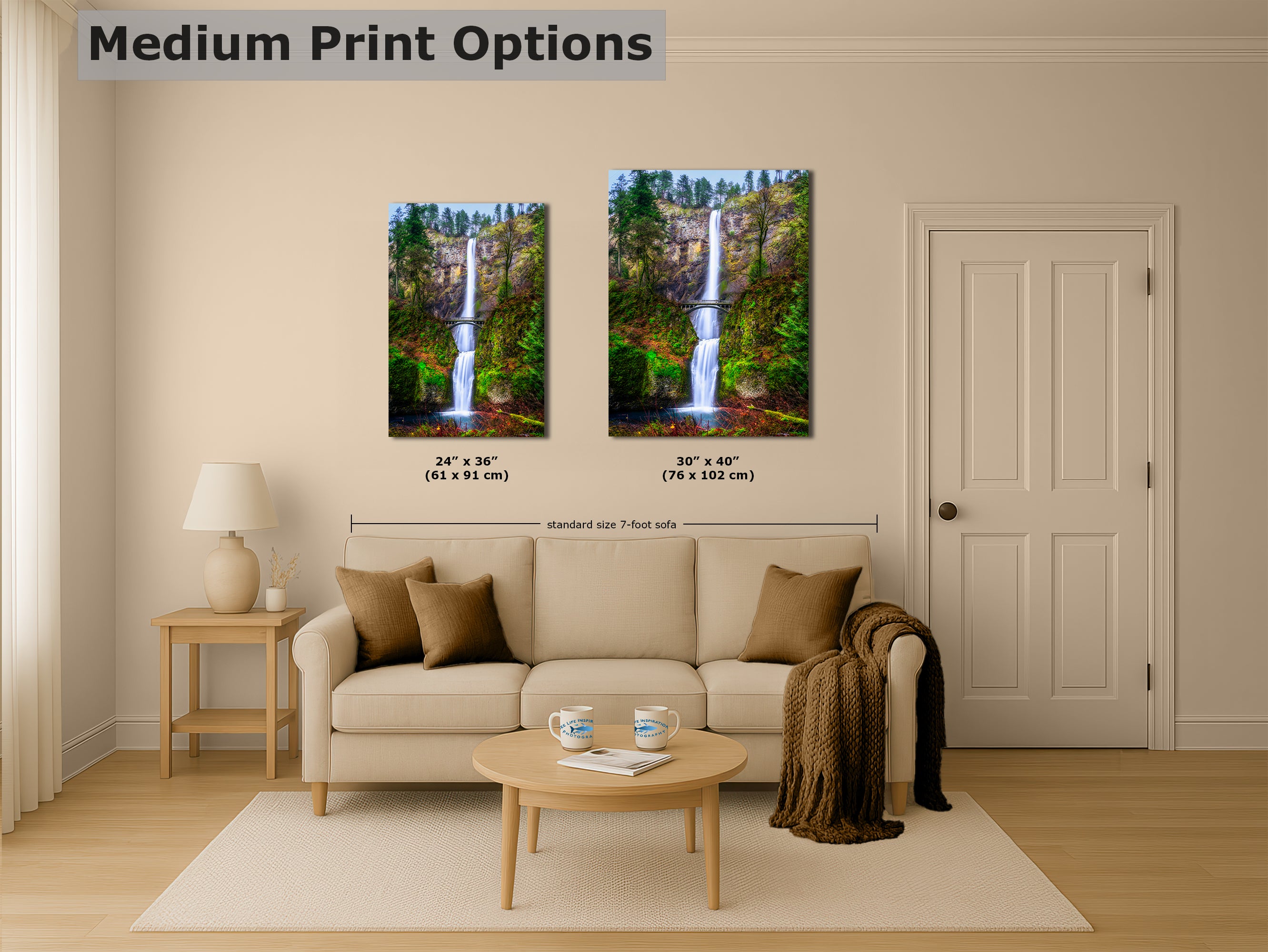 Multnomah Waterfall Picture Nature Photo Wall Art, Pacific Northwest Oregon Relaxation Artwork