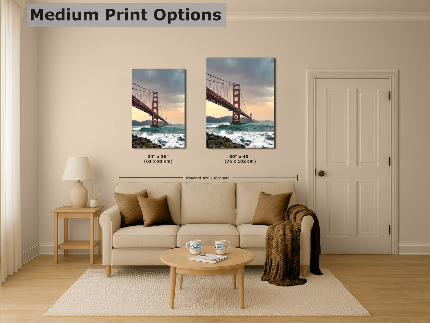 San Francisco Golden Gate Bridge Picture - California Coastline Giant Canvas Print for House Decor & Housewarming