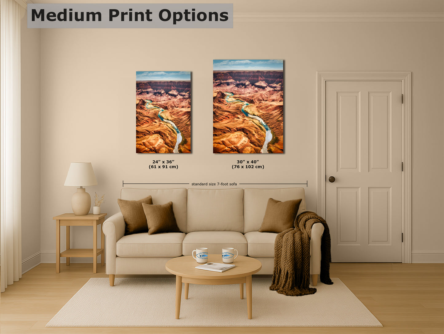 Grand Canyon National Park, Arizona Desert Picture Nature Photo with Colorado River, Bohemian Style Relaxation Artwork for Meditation, Office & House Decor