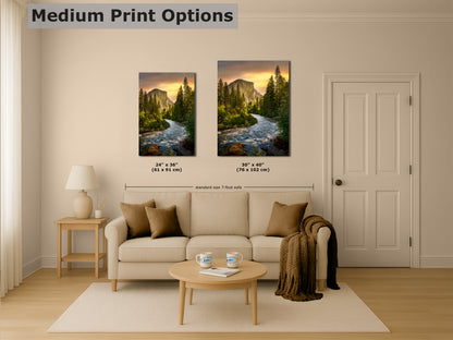 El Capitan Yosemite National Park Nature Photo with Merced River, Granite Mountain Picture Relaxation Artwork for Meditation, Dorm, Office, or House Decor