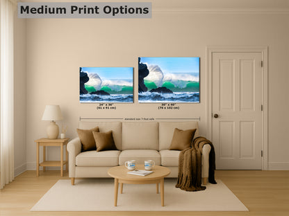 Beach Wave Ocean Picture, California Coastline Nature Photo Wall Decor, Morro Rock Artwork