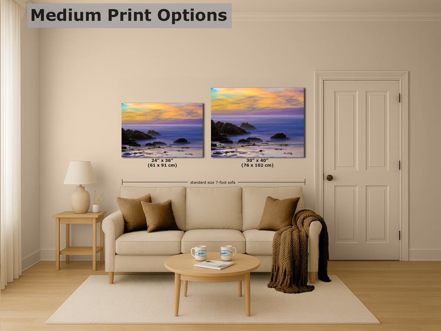 Pfeiffer Beach Sunset, Big Sur California Coastline Ocean Picture Nature Photo of Keyhole Arch, Relaxation Artwork, Meditation, Office House Decor