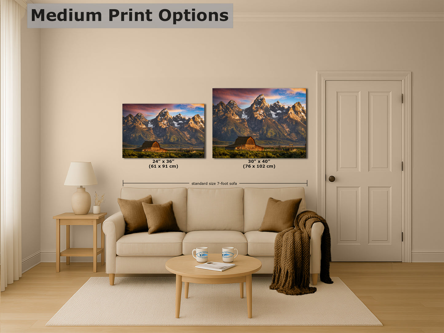 Mormon Row Grand Teton National Park Nature Photo, Moulton Barn Mountain Picture Relaxation Artwork for Meditation, Office, House Decor