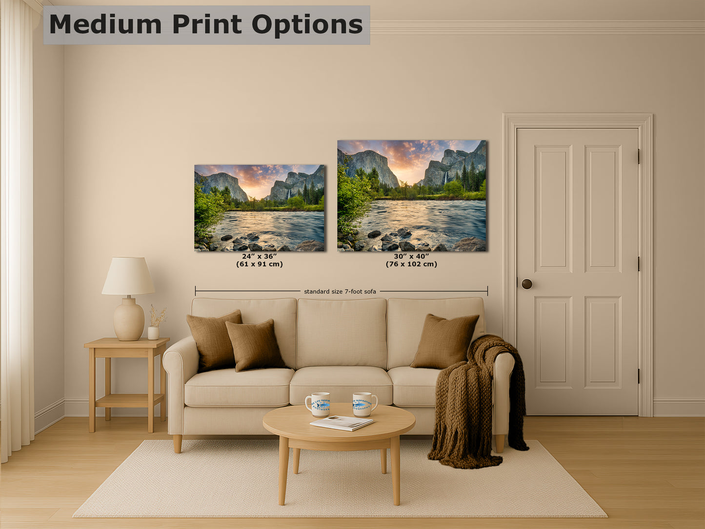 Yosemite National Park Mountain Picture Nature Photo Relaxation Artwork with El Capitan, Bridalveil Falls for Mediation & House Decor