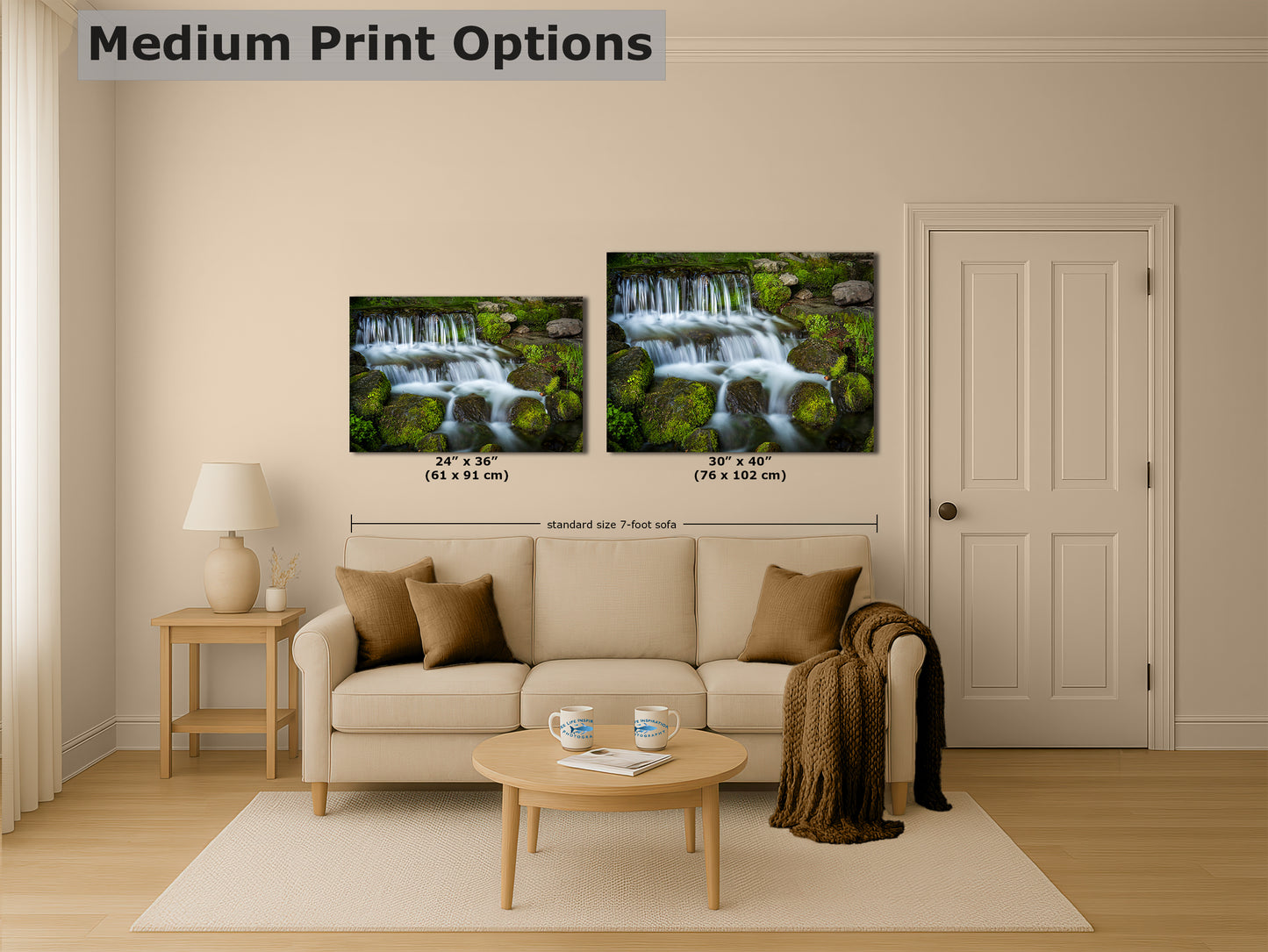 Yosemite National Park Cascading Waterfall Picture Nature Photo Relaxation Artwork for Meditation, Office, Apartment, and House Decor