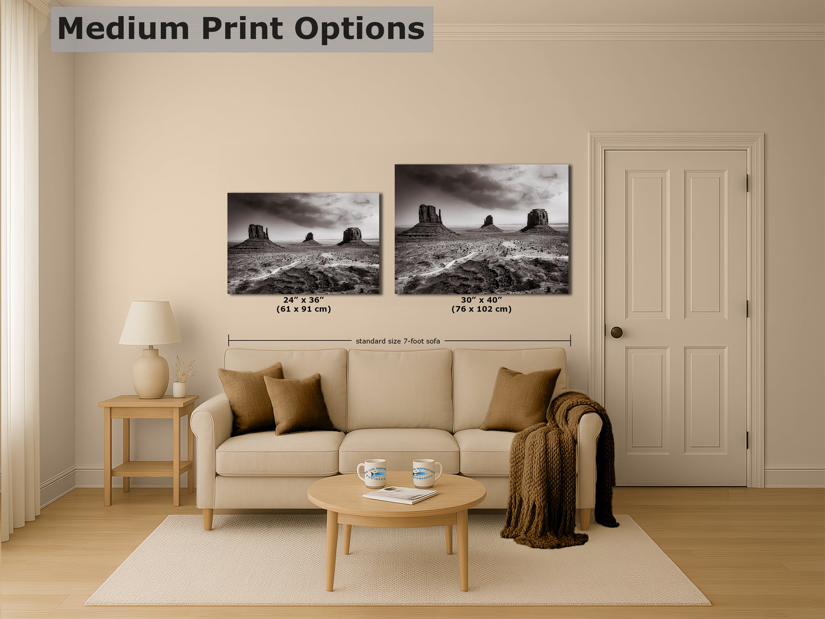 Monument Valley Arizona Desert Picture, Black and White Nature Photo, Bohemian Style Relaxation Artwork for Meditation, Apartment, Office & House Decor