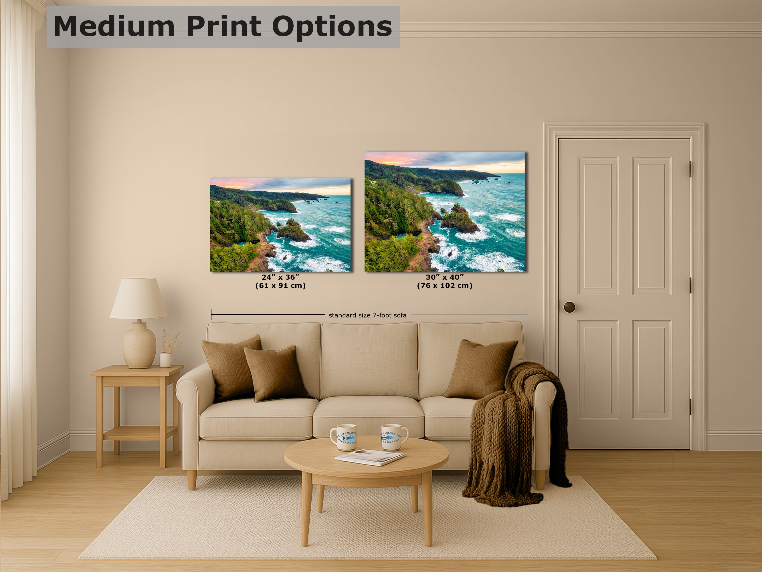 Oregon Coast Ocean Picture, Pacific Northwest Sunrise Nature Photo Relaxation Artwork for Meditation, Apartment, Office & House Decor