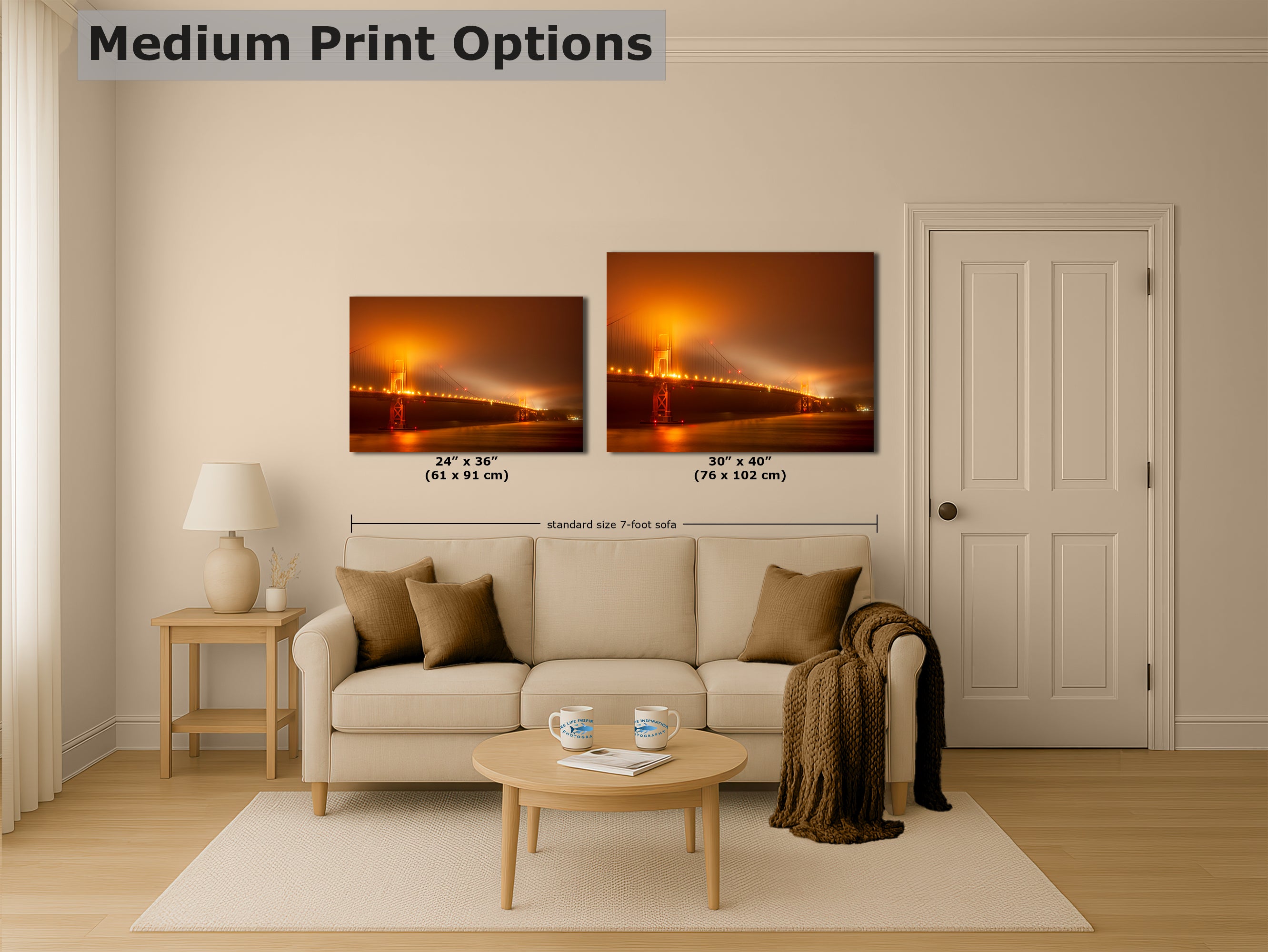 San Francisco Golden Gate Bridge Picture Foggy Night Wall Art | Fine Art Print for House Decor, Office, Dorm, Meditation, Relaxation Artwork