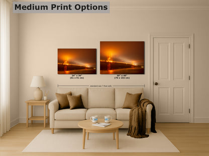 San Francisco Golden Gate Bridge Picture Foggy Night Wall Art | Fine Art Print for House Decor, Office, Dorm, Meditation, Relaxation Artwork