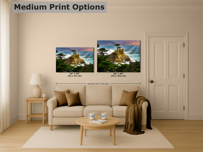 Lone Cypress Monterey Bay California Coastline Ocean Picture Nature Photo Relaxation Artwork for Meditation, Office, Dorm, House Decor