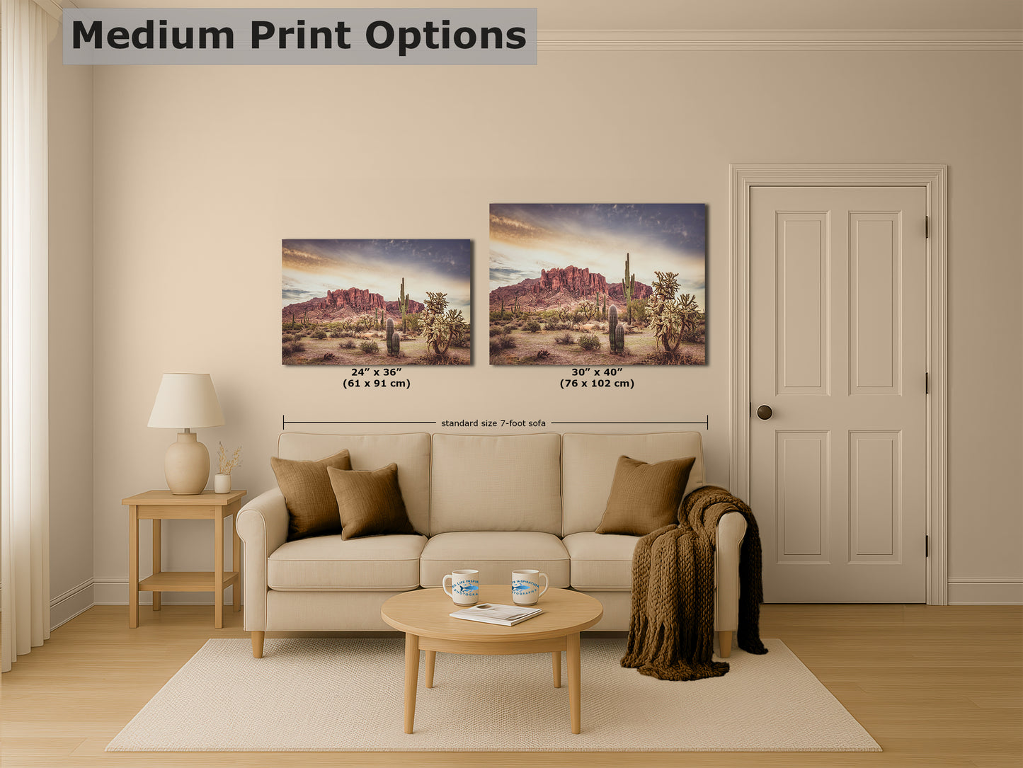 Arizona Desert Picture, Vintage Saguaro Cactus Artwork Nature Photo, Southwestern Wall Art of Superstition Mountains at Lost Dutchman State Park