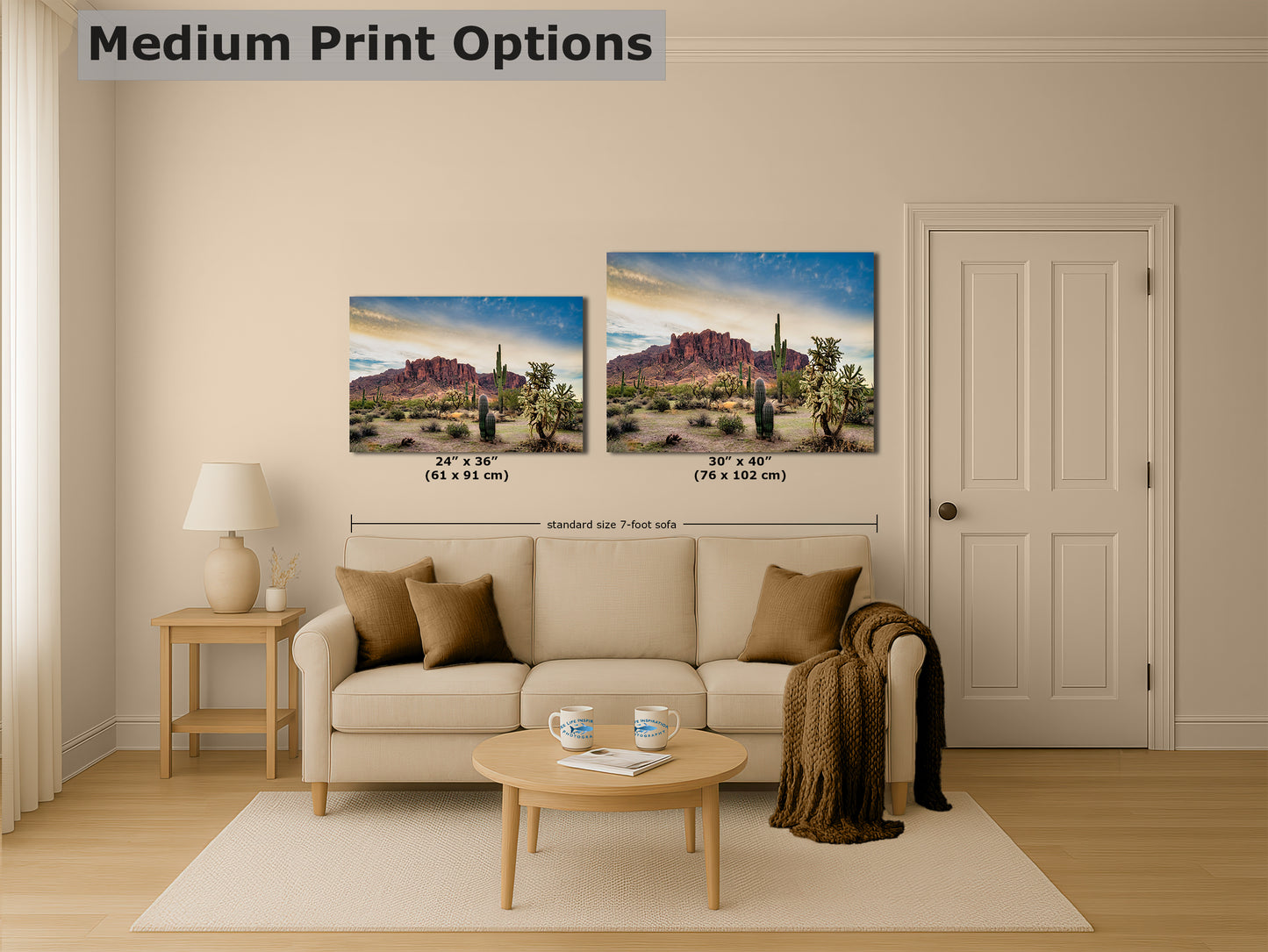 Arizona Desert Picture Wall Art Saguaro Cactus Artwork Nature Photo, Southwestern Wall Art of Superstition Mountains at Lost Dutchman State Park