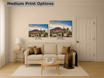 Arizona Desert Picture Wall Art Saguaro Cactus Artwork Nature Photo, Southwestern Wall Art of Superstition Mountains at Lost Dutchman State Park