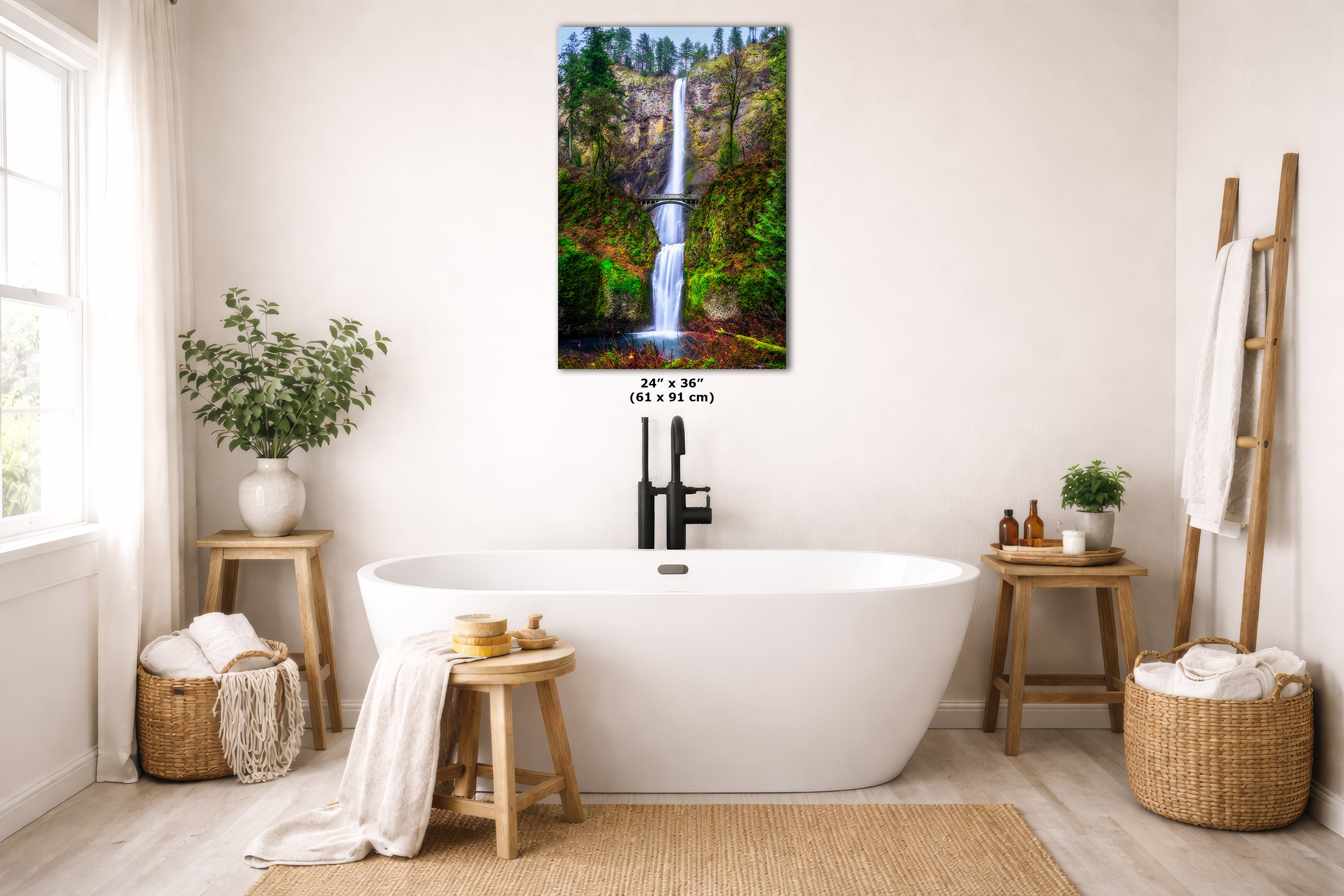 Multnomah Waterfall Picture Nature Photo Wall Art, Pacific Northwest Oregon Relaxation Artwork