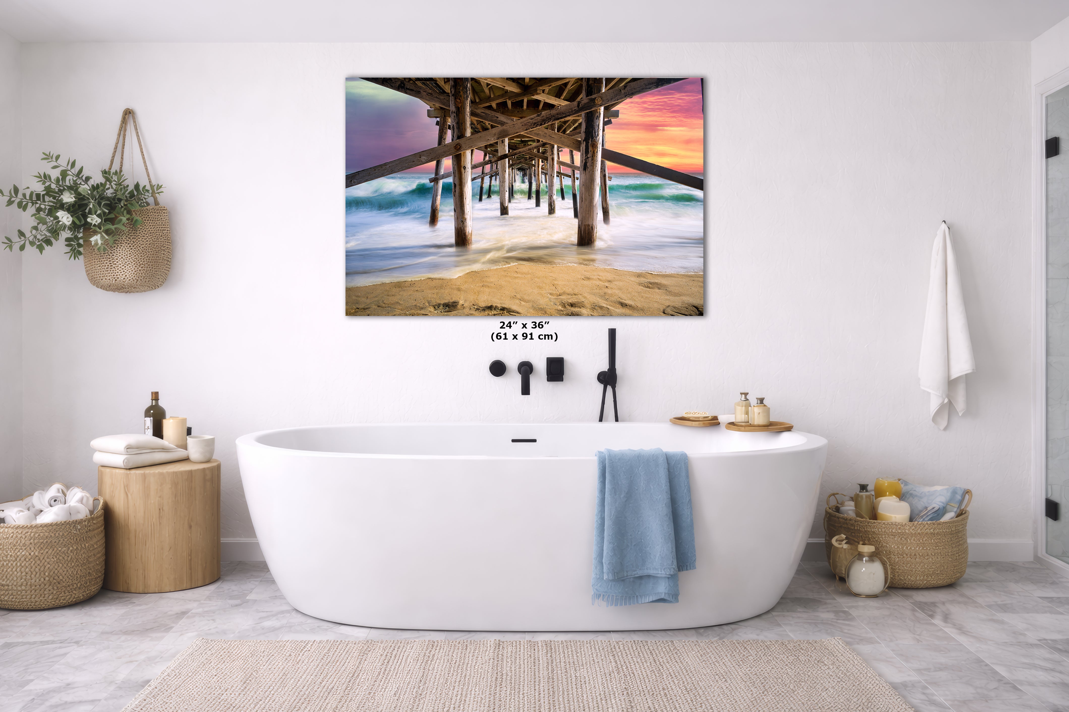 Limited Edition Fine Art Photography Ocean Picture, California Coastline Sunset Glow Under Pier