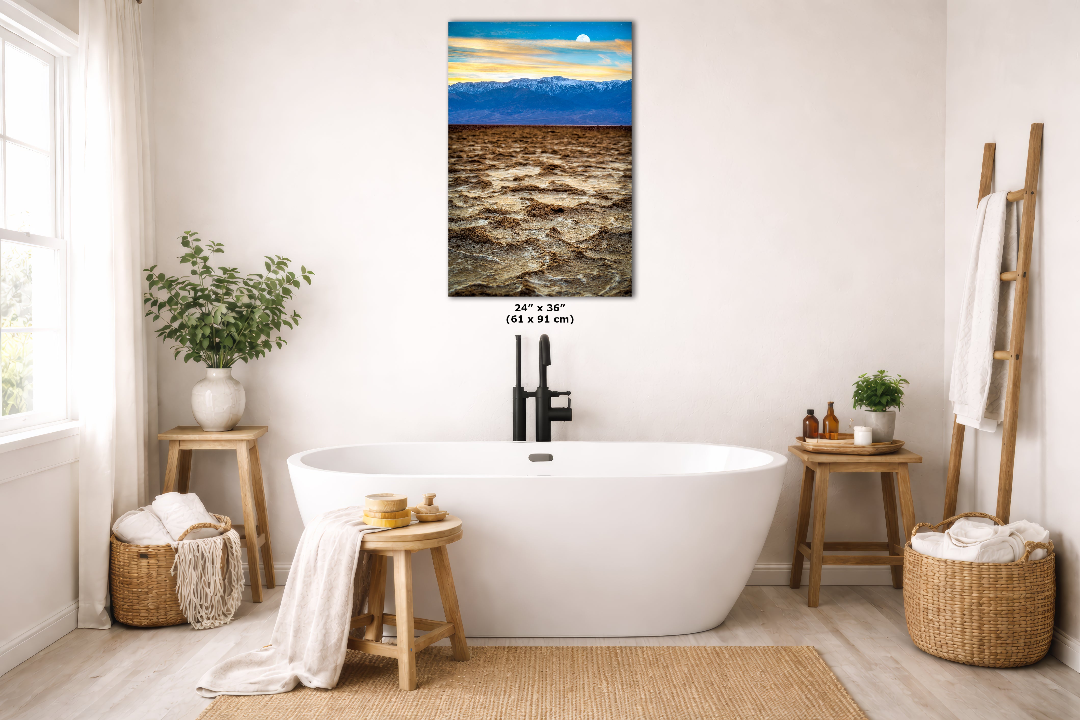 Death Valley National Park California Desert Picture Nature Photo, Badwater Basin Salt Flats and Telescope Peak Sunset Photo for House Decor