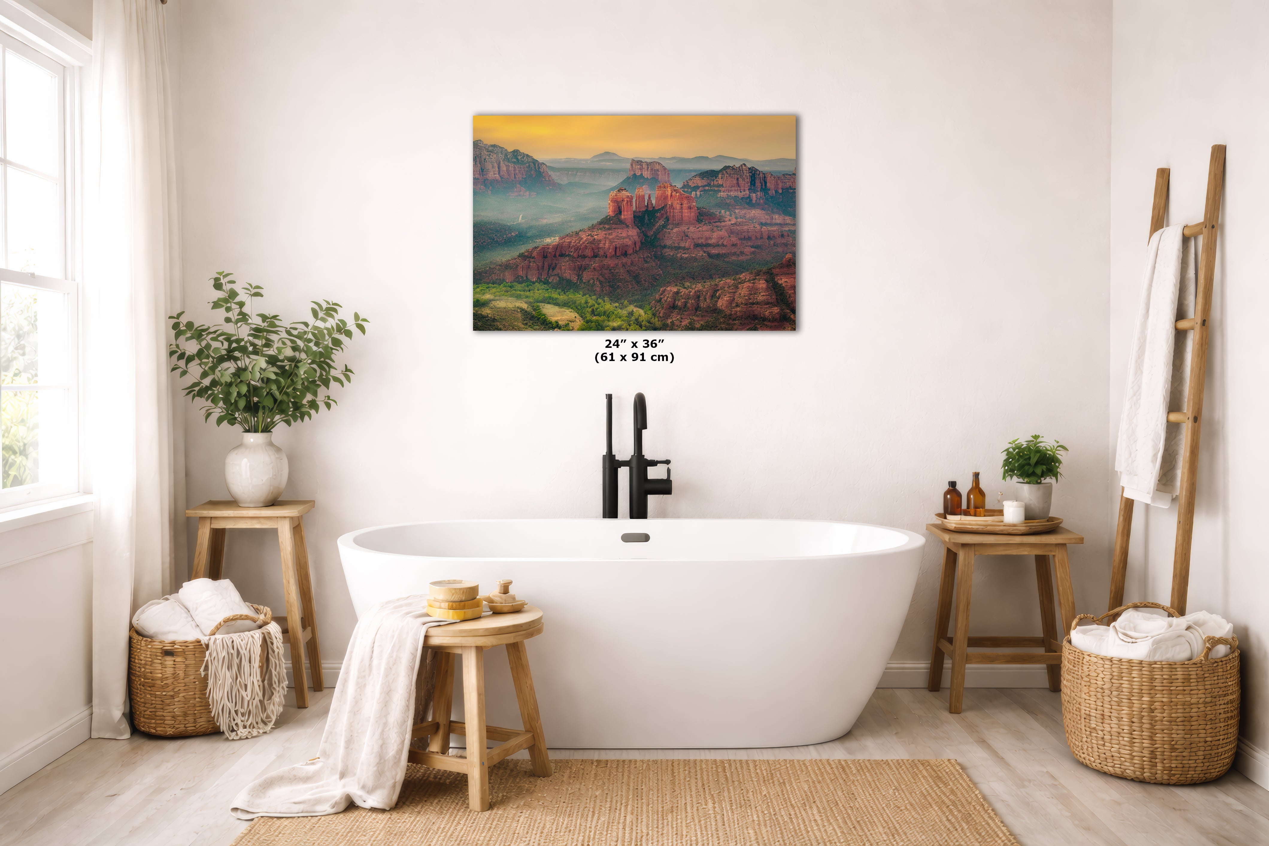 Cathedral Rock Aerial Sunrise, Sedona Arizona Desert Picture Nature Photo Relaxation Artwork for Meditation, Office, and House Decor