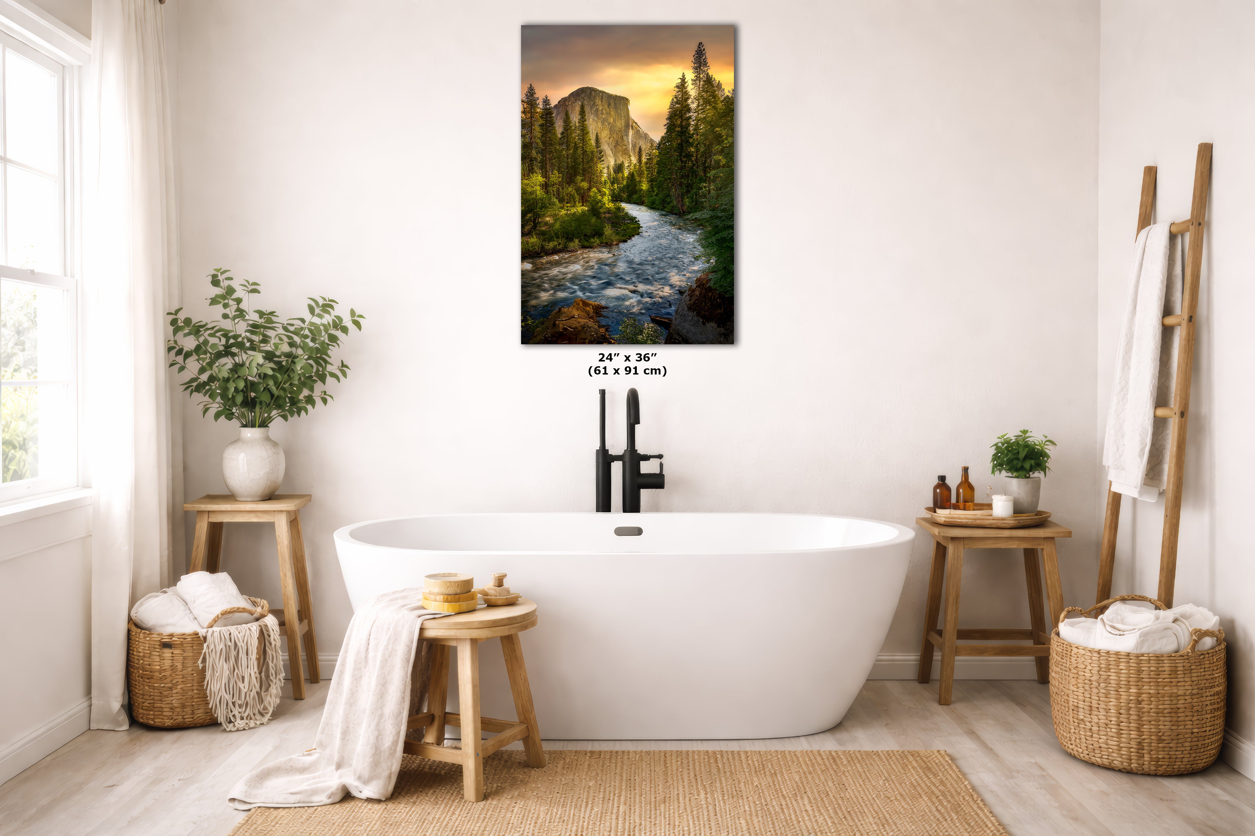 El Capitan Yosemite National Park Nature Photo with Merced River, Granite Mountain Picture Relaxation Artwork for Meditation, Dorm, Office, or House Decor