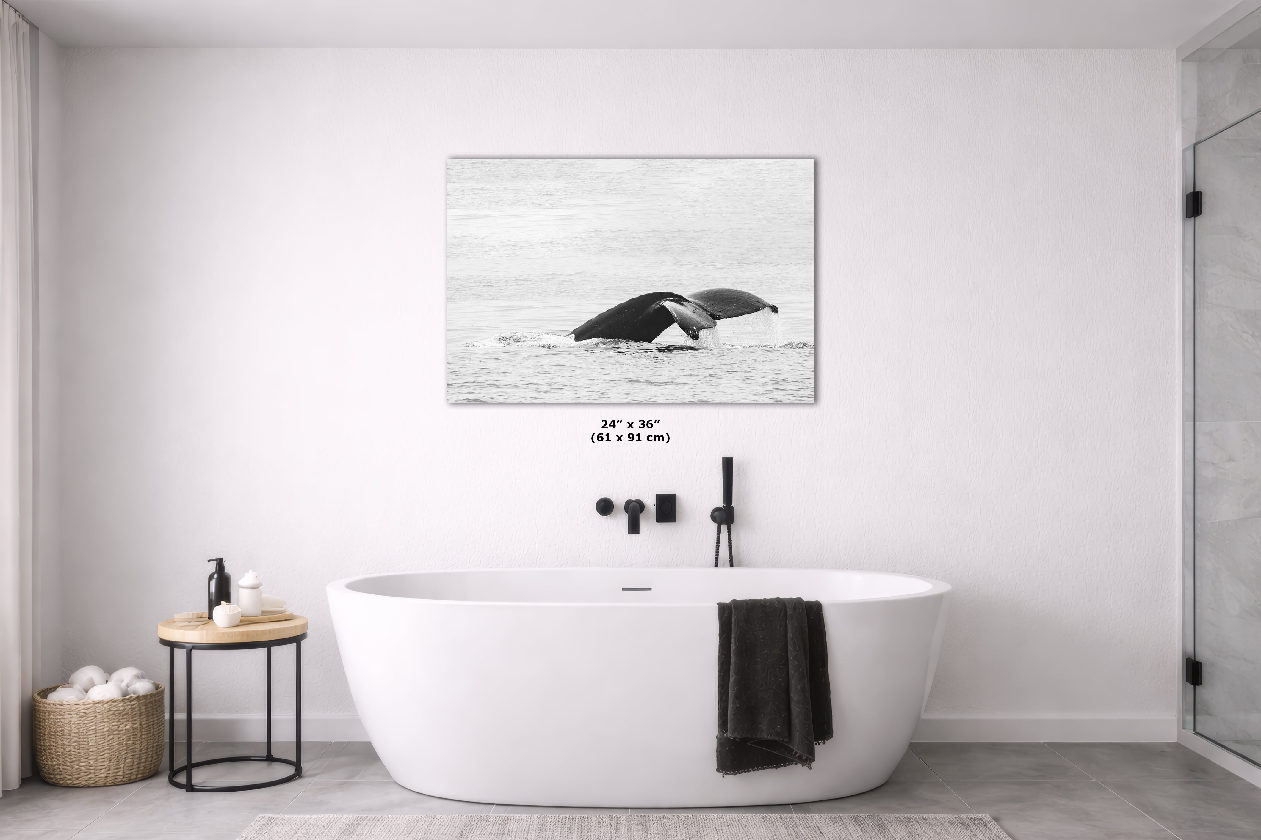 Humpback Whale Marine Mammal Wildlife Photography, Black and White, Monterey Bay Ocean Scene Art Print for Nature Lovers and Marine Conservation Decor