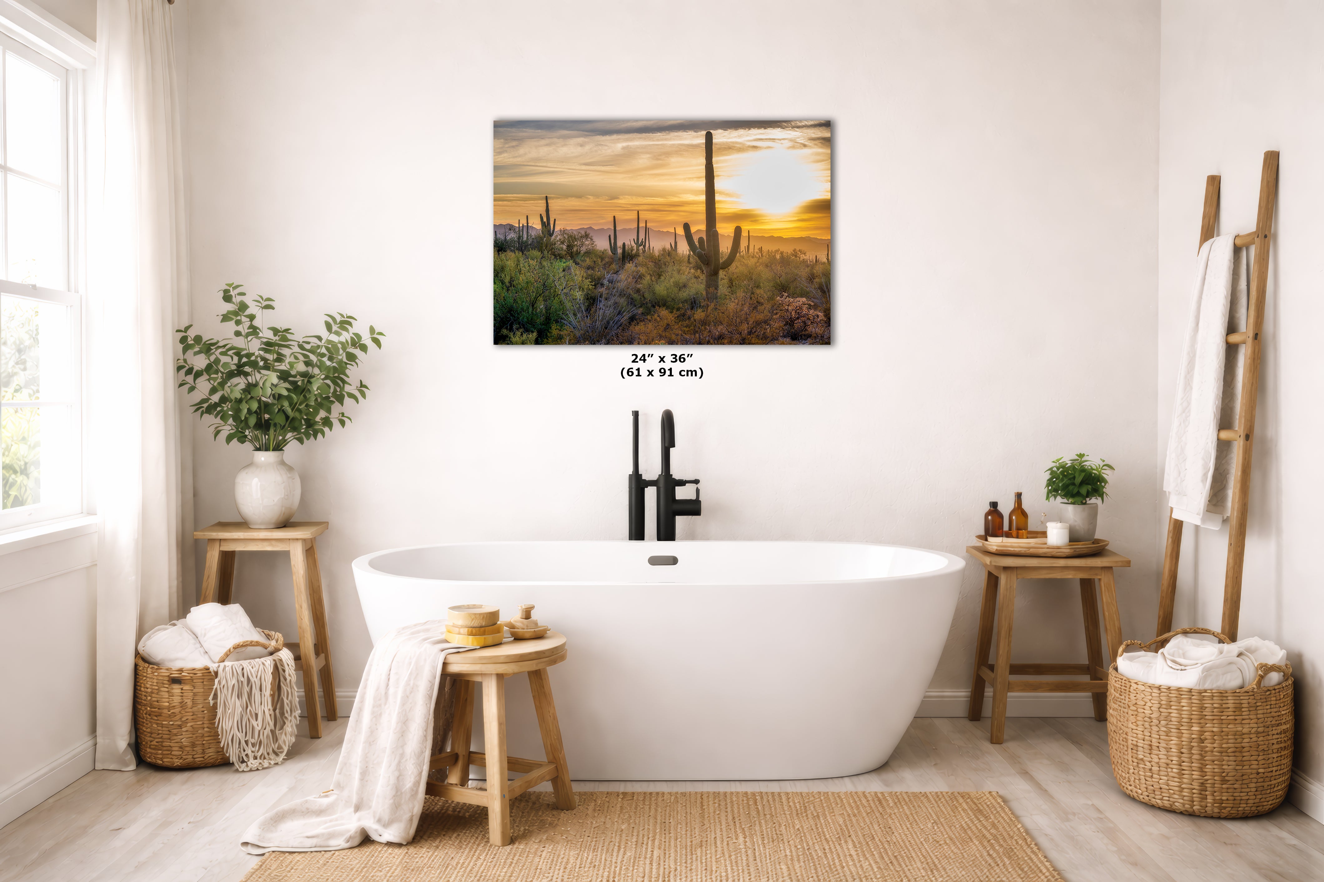 Saguaro National Park Arizona Desert Picture Sunset Nature Photo, Bohemian Style Relaxation Artwork, Southwestern Sonoran Desert House Decor