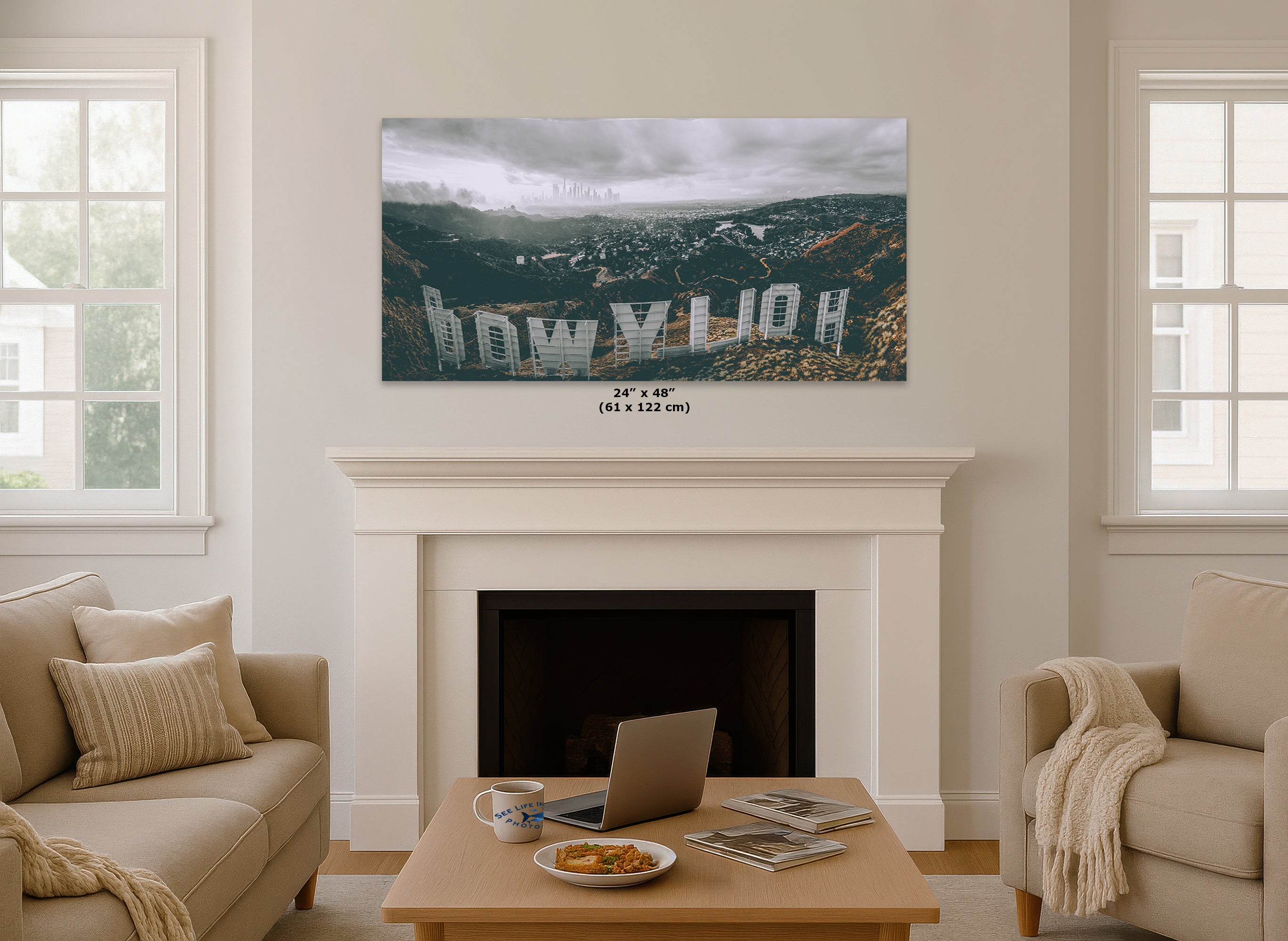Hollywood Sign Los Angeles Skyline Retro Southern California Cityscape Urban Decor for Home or Office