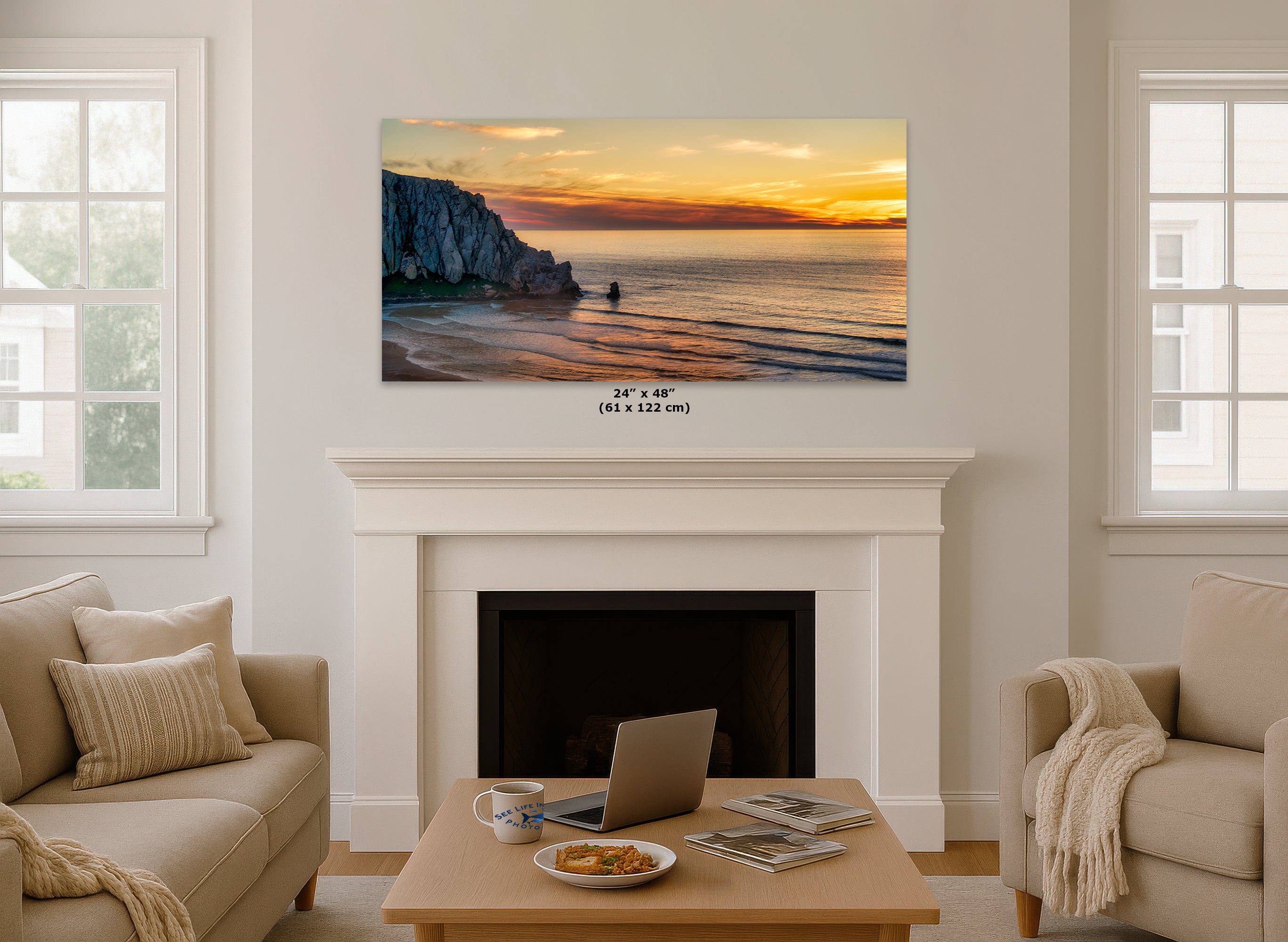 Morro Bay California Coastline Ocean Picture Nature Photo, Morro Rock Aerial Sunset Coastal Relaxation Artwork, Dorm Room, Office & House Decor