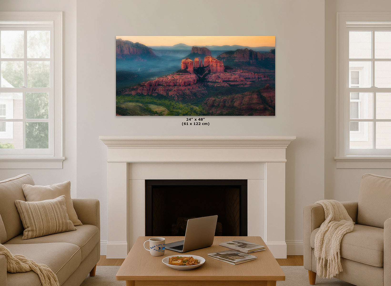 Cathedral Rock Aerial Sunrise, Sedona Arizona Desert Picture Nature Photo Relaxation Artwork for Meditation, Office, and House Decor