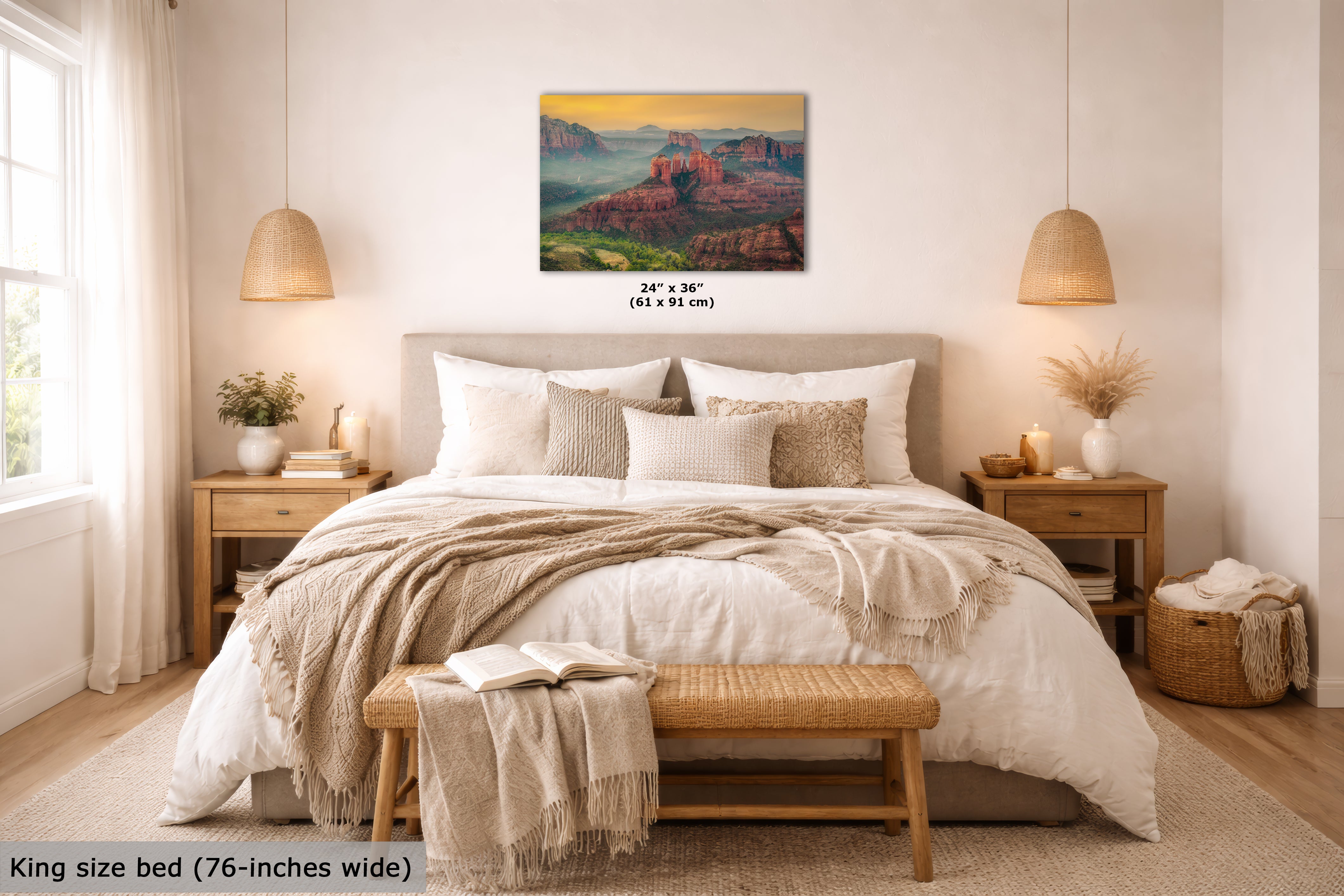 Cathedral Rock Aerial Sunrise, Sedona Arizona Desert Picture Nature Photo Relaxation Artwork for Meditation, Office, and House Decor