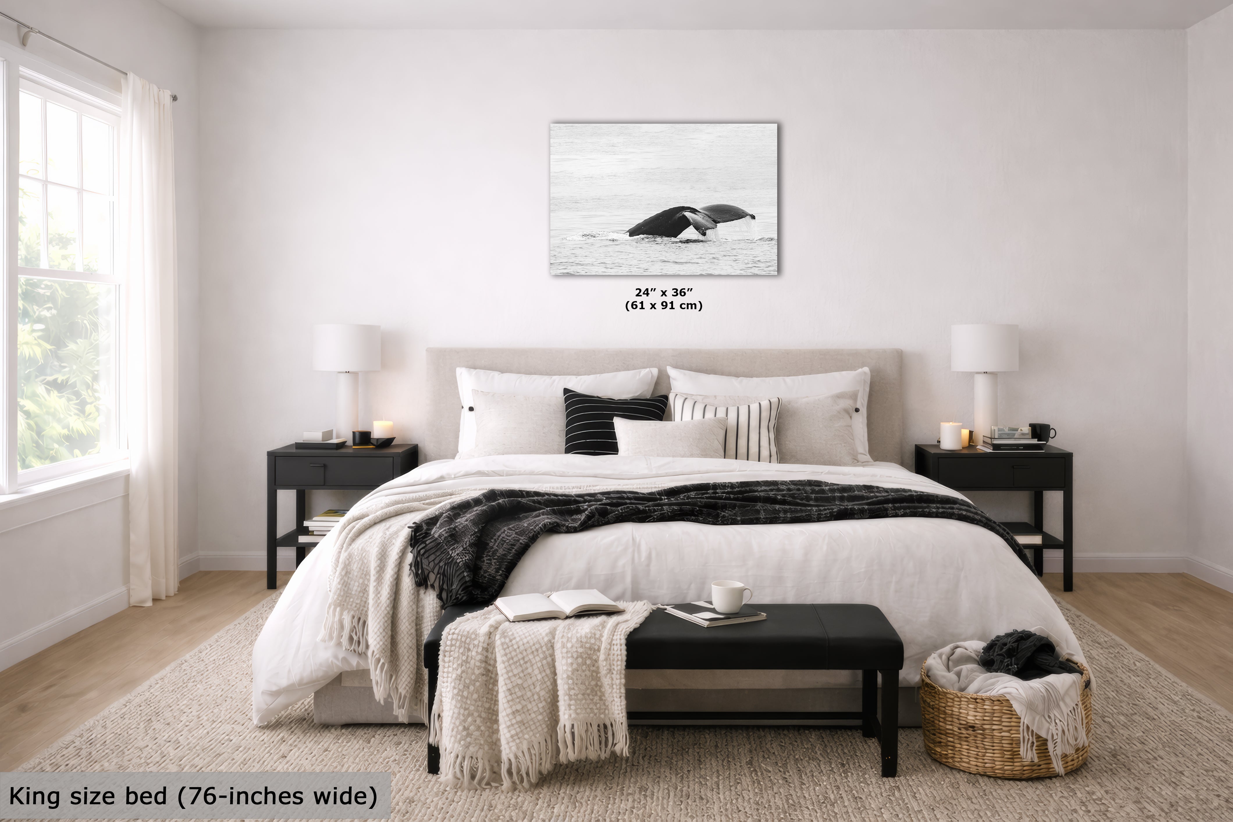 Humpback Whale Marine Mammal Wildlife Photography, Black and White, Monterey Bay Ocean Scene Art Print for Nature Lovers and Marine Conservation Decor