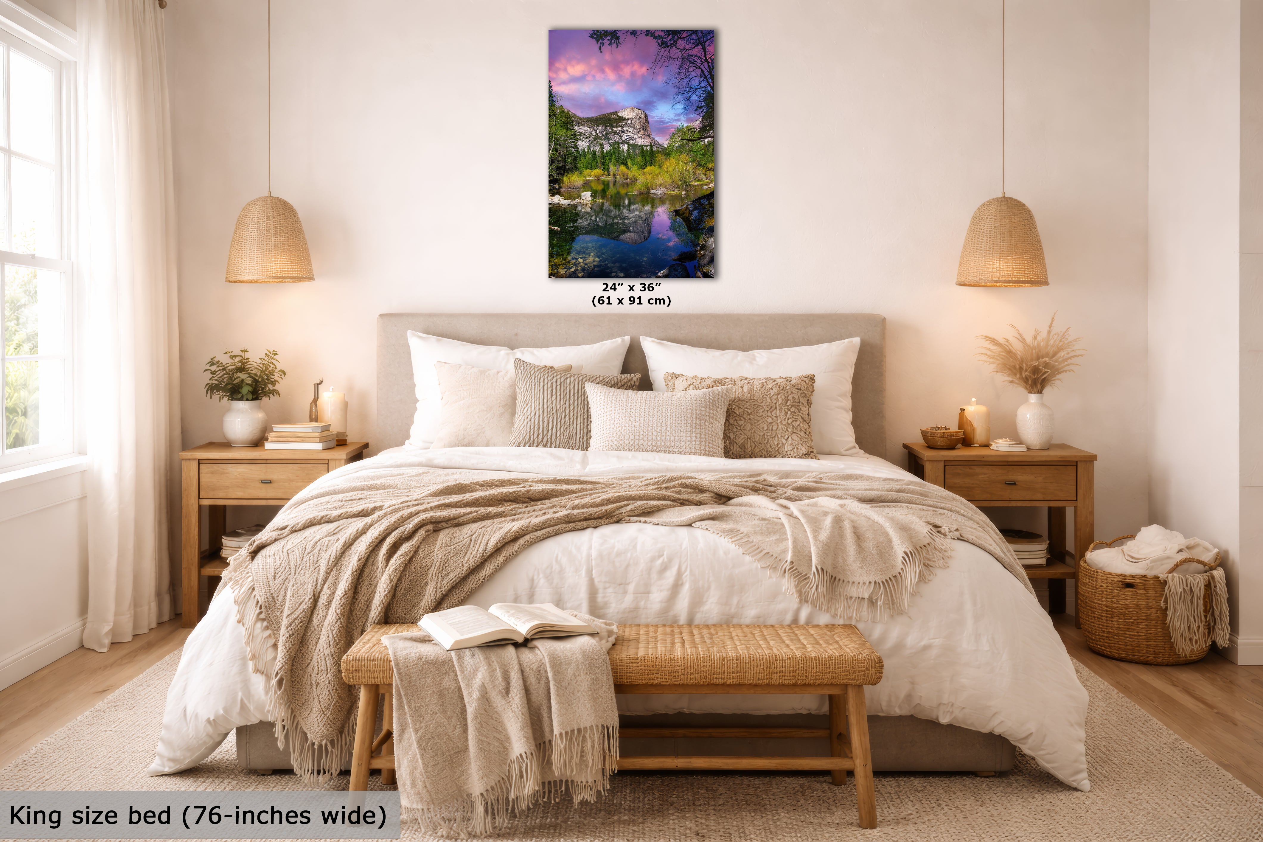 Mirror Lake Yosemite National Park Mountain Picture Nature Photo Relaxation Artwork of Mt. Watkins for Meditation, Office, and House Decor