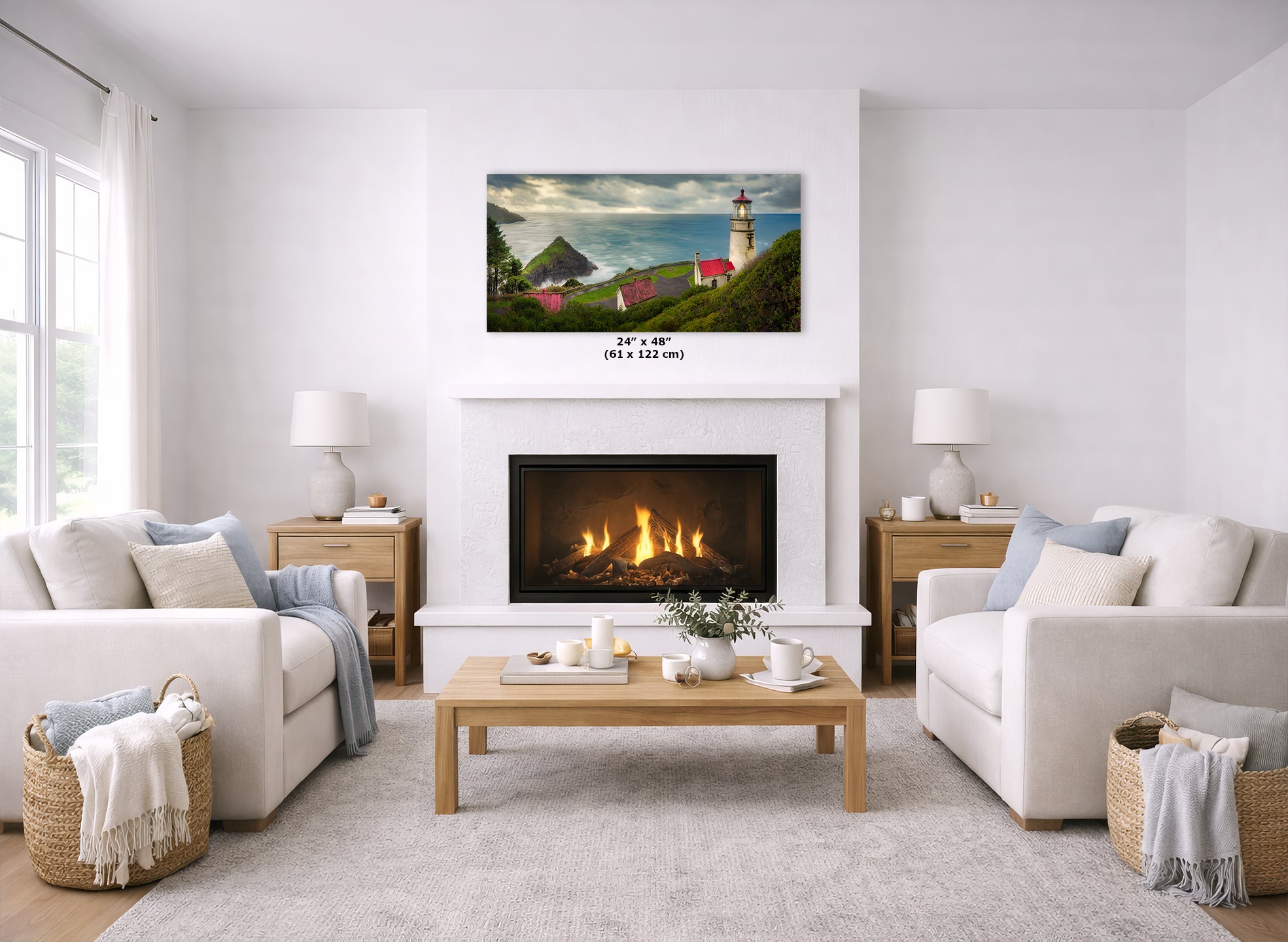 Heceta Head Lighthouse Picture, Oregon Coast Ocean Picture, Pacific Northwest Beach Photo Framed Coastal Decor for Ocean Lovers