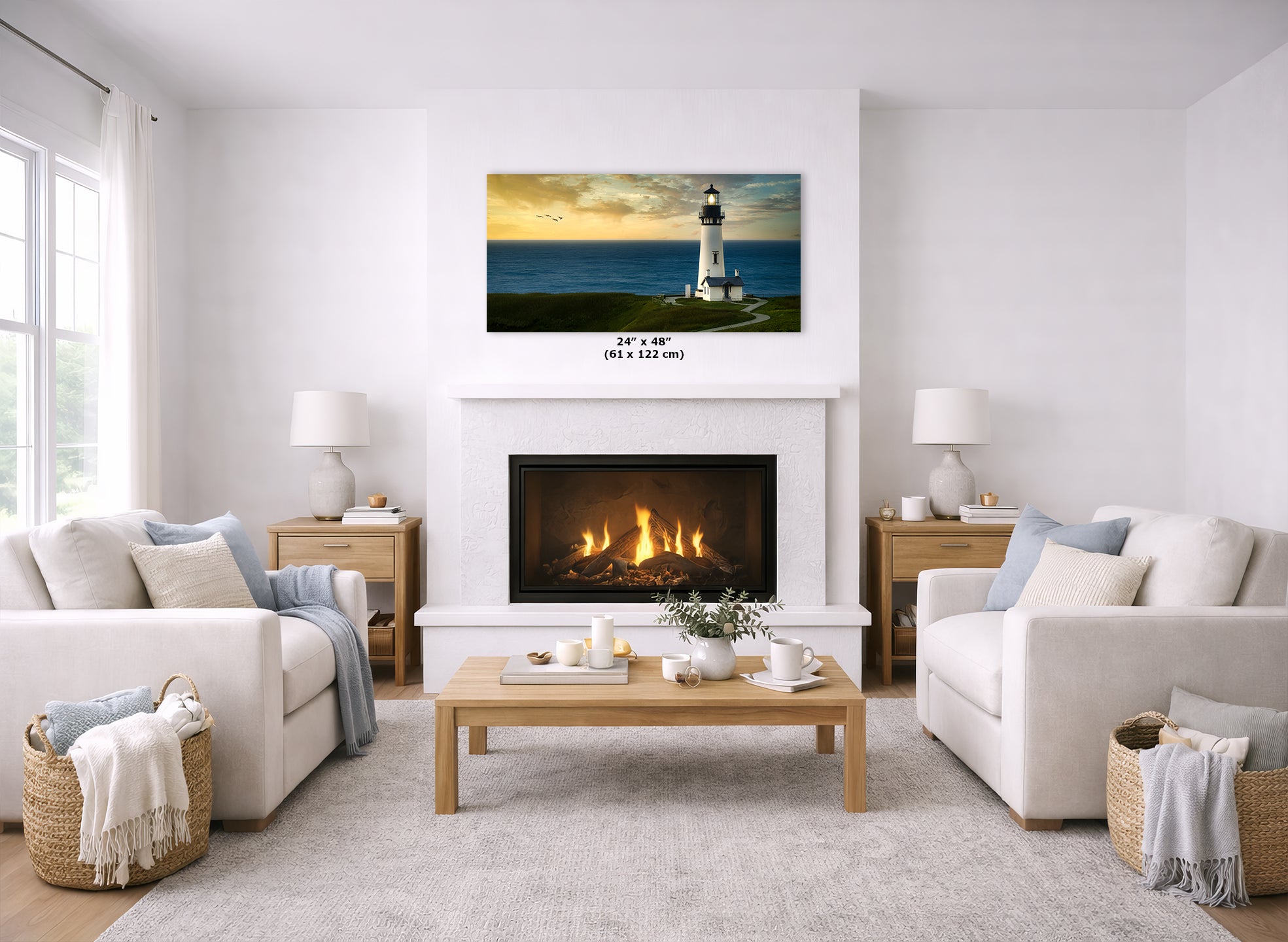 Yaquina Head Lighthouse Picture, Oregon Coast Ocean Picture, Pacific Northwest Beach Photo Wall Art for Office and Relaxation