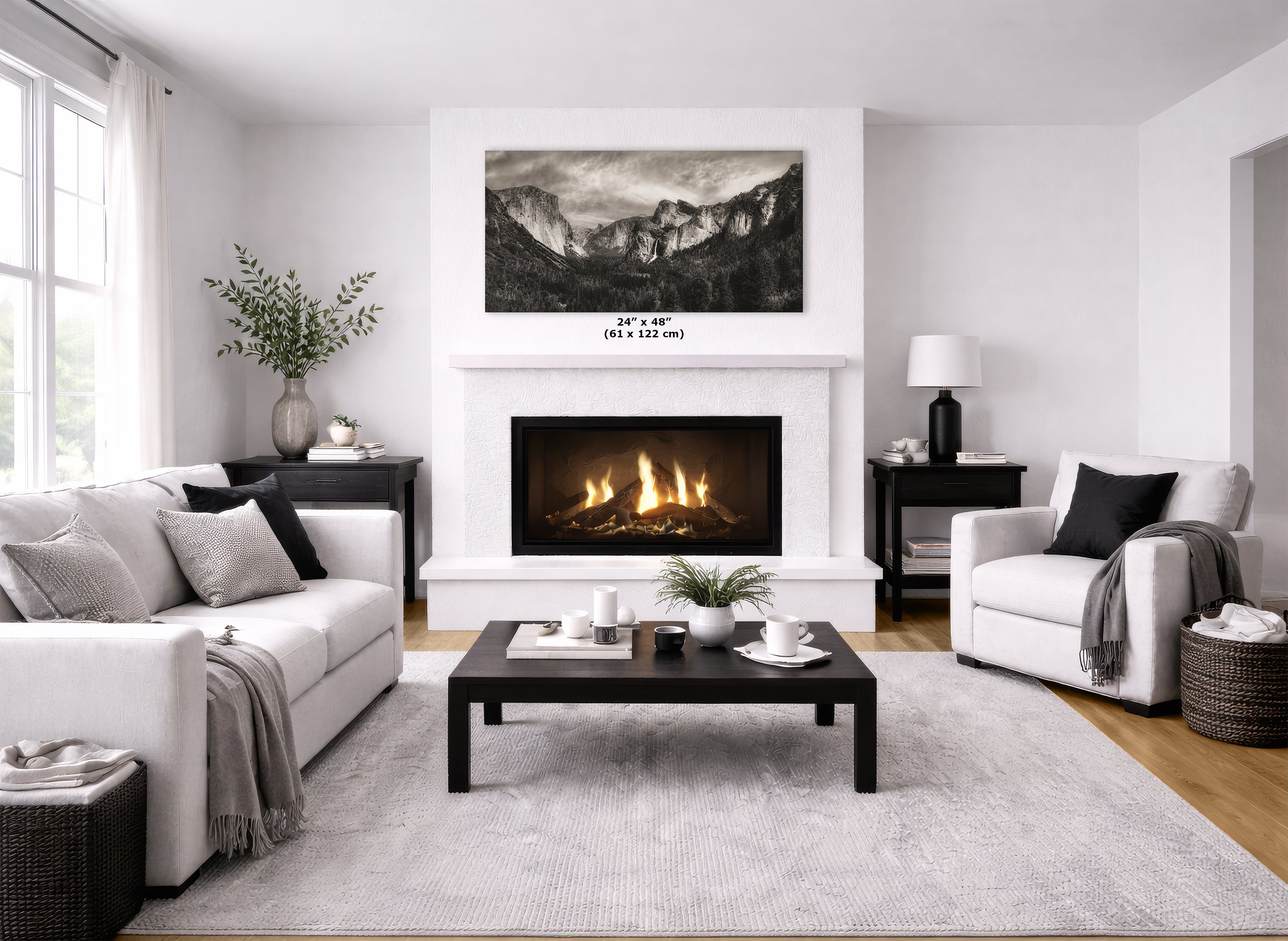 Tunnel View Yosemite National Park Mountain Picture Black and White Nature Photo Relaxation Artwork for Mediation, Office, & House Decor