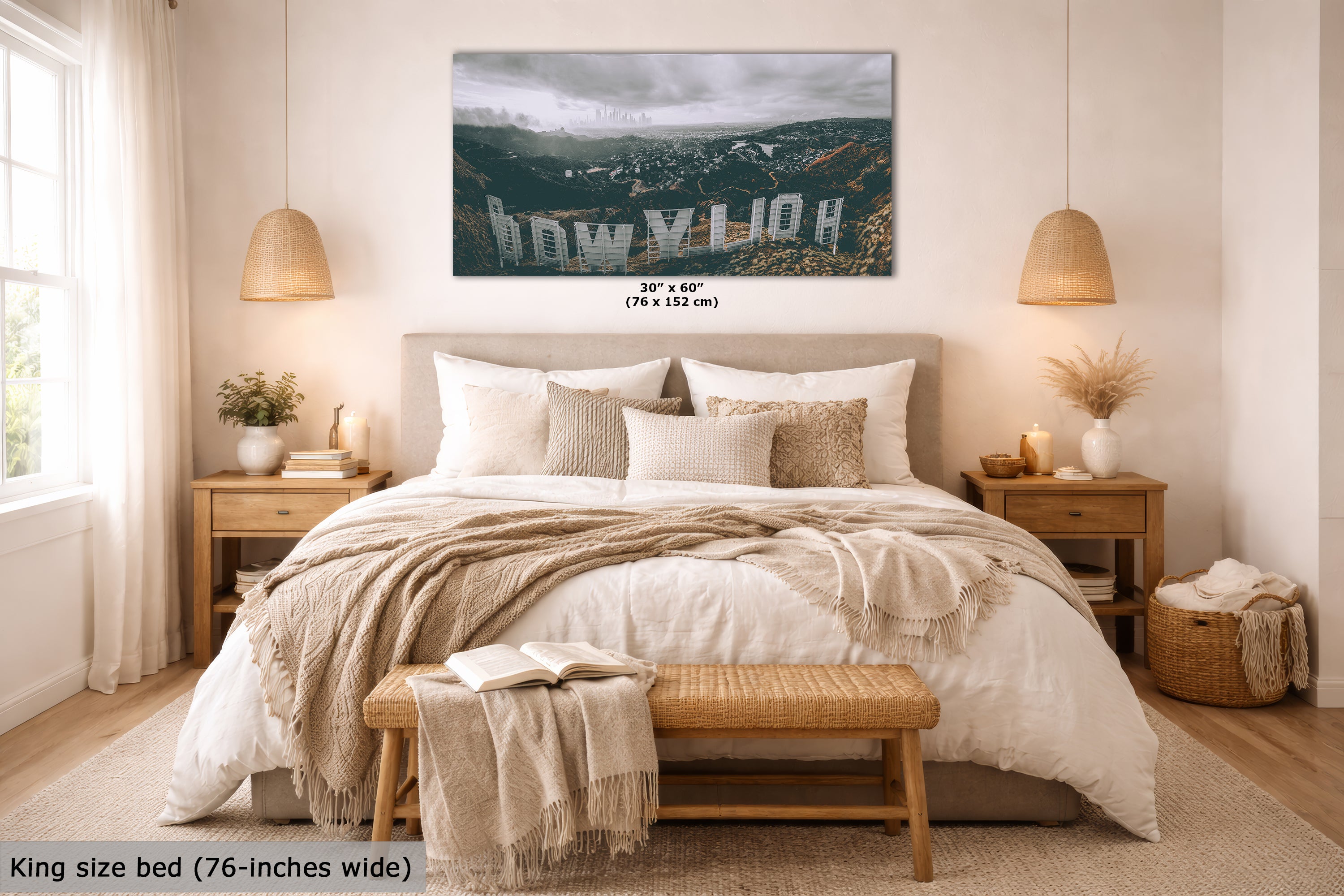 Hollywood Sign Los Angeles Skyline Retro Southern California Cityscape Urban Decor for Home or Office