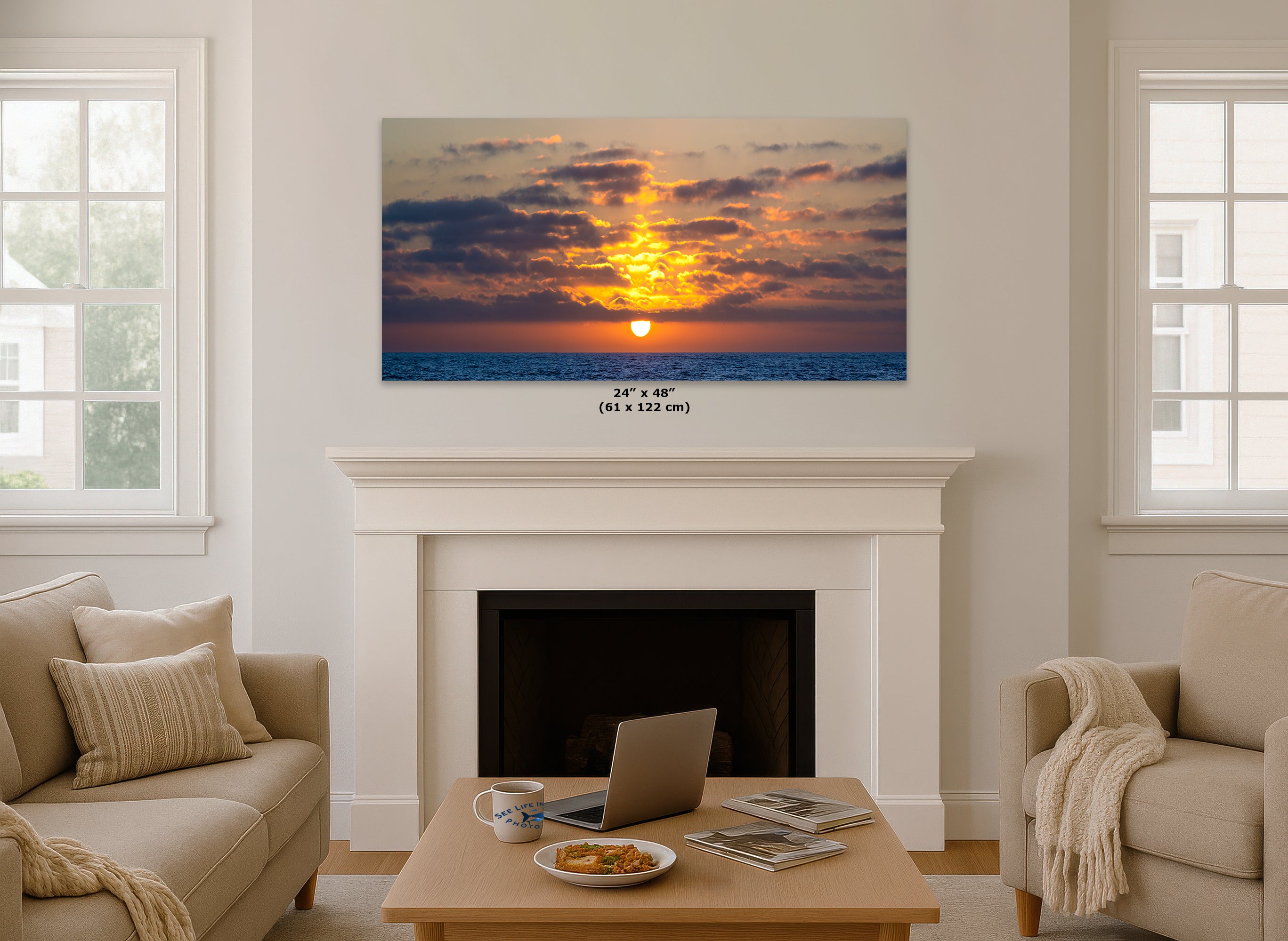 Limited Edition Fine Art Photography, Ocean Picture California Coastline Sunset Through Clouds