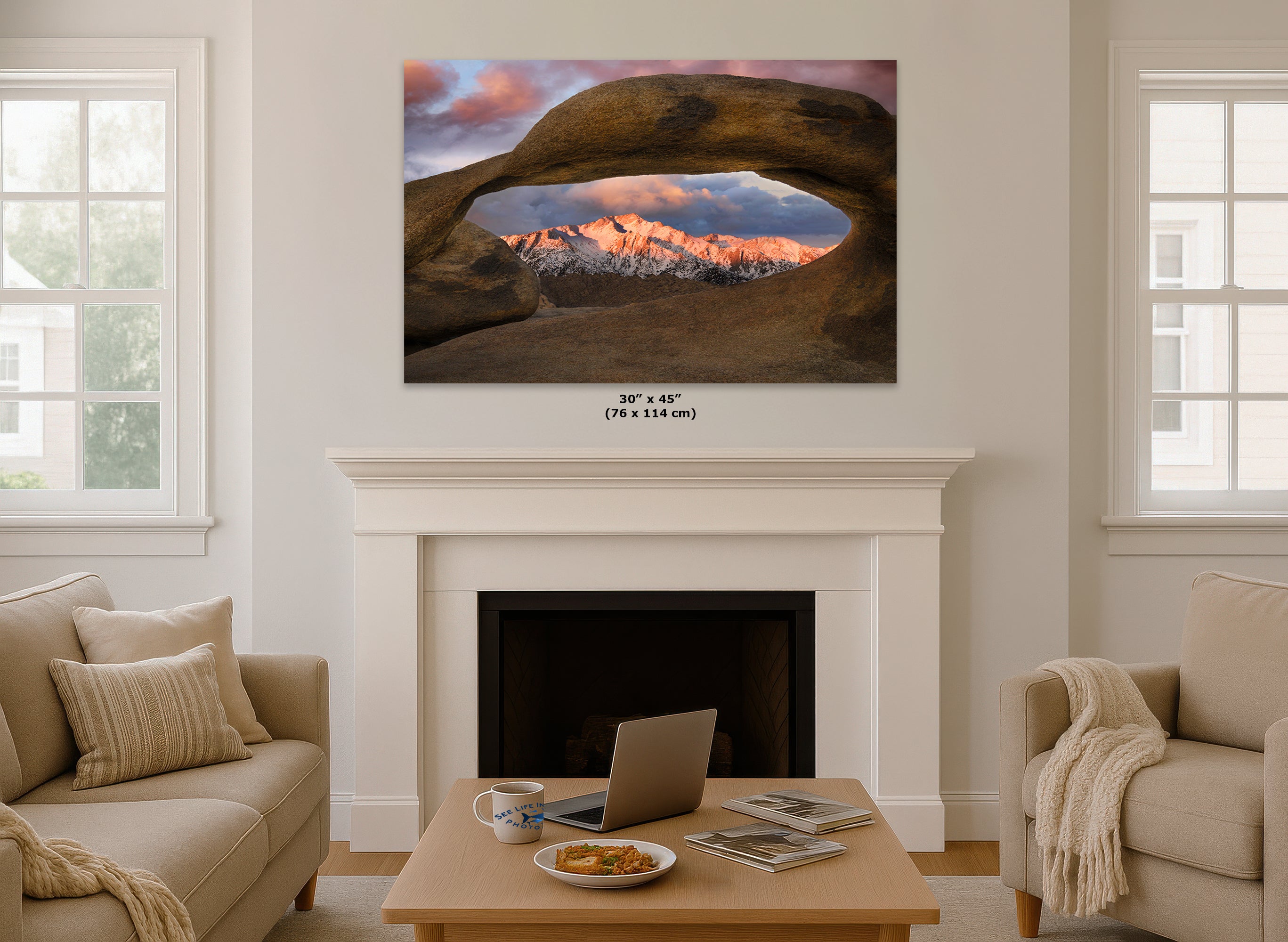 Lone Pine & Mobius Arch Mountain Picture, Nature Photo from Alabama Hills for Relaxation Art for Meditation, Office, and House Decor