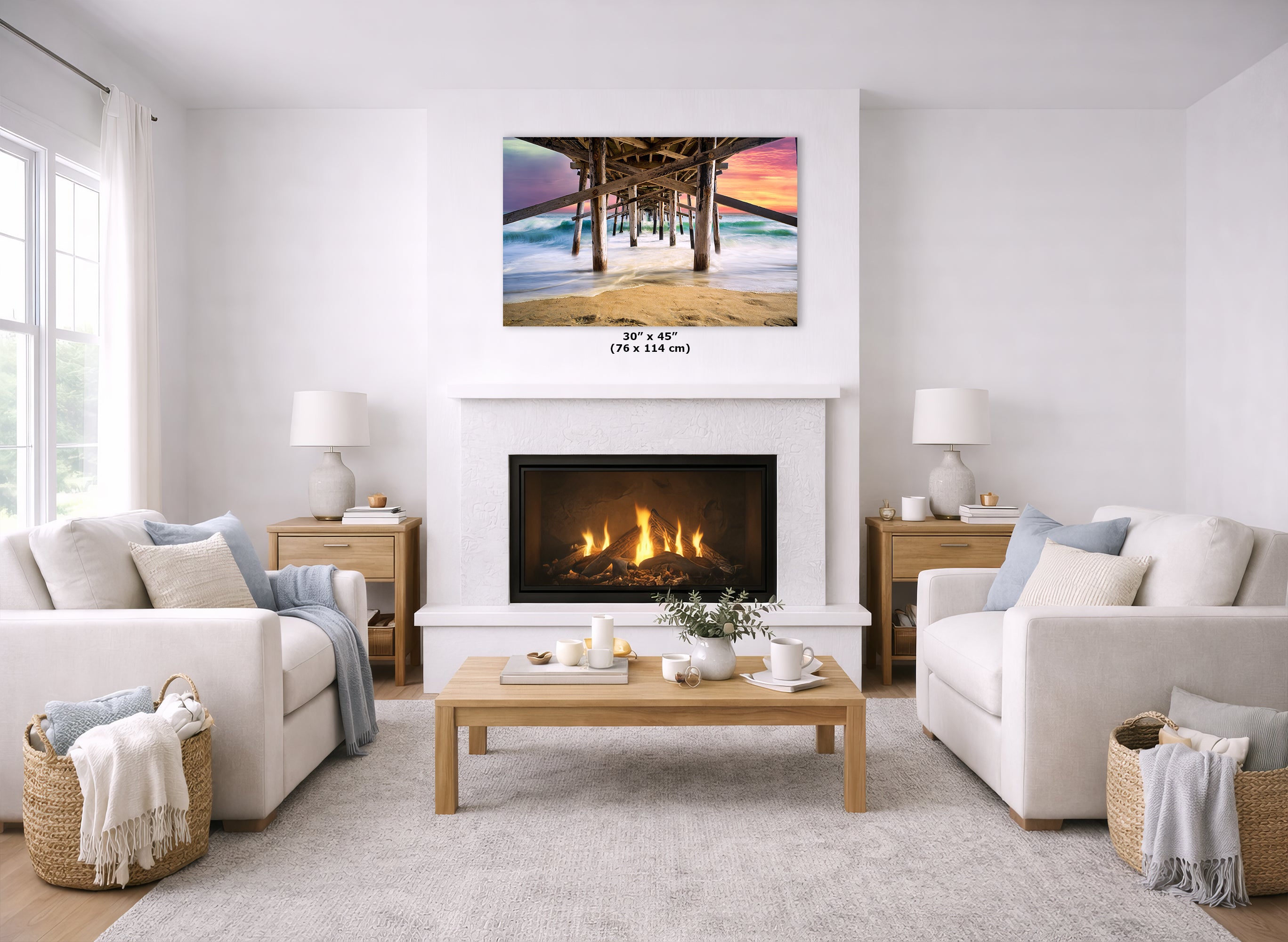 Limited Edition Fine Art Photography Ocean Picture, California Coastline Sunset Glow Under Pier